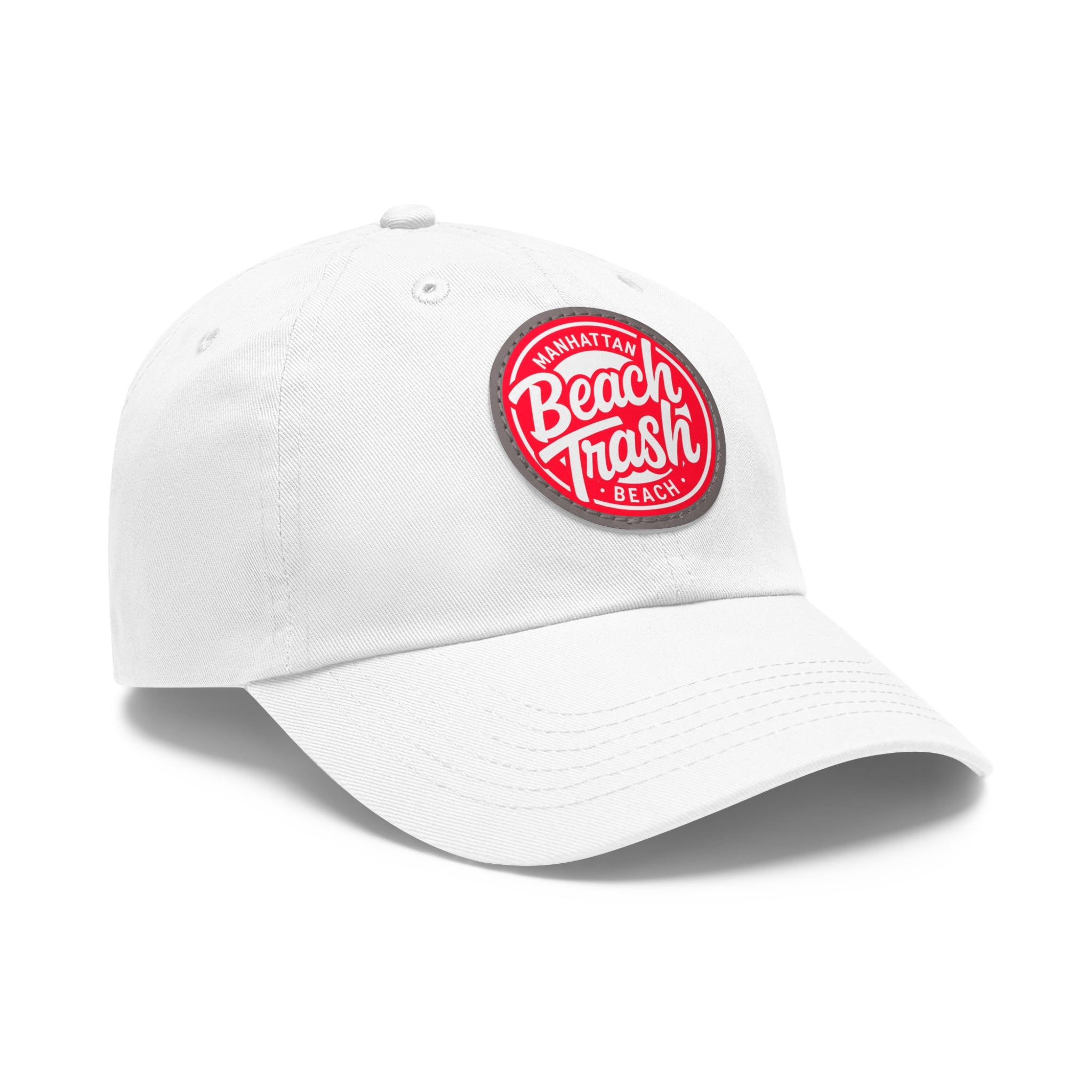 Proud to be Called Beach Trash Manhattan Beach  Leather Patch Dad Hat — Vintage Manhattan Beach Logo