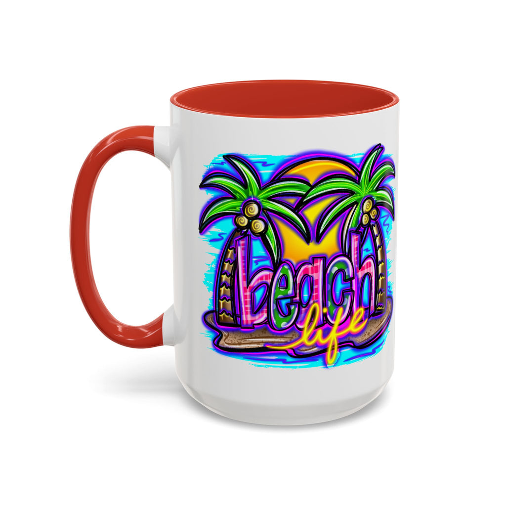 Beach Life Coffee Mug — Tropical Palm Sunset Accent Mug (11/15oz)