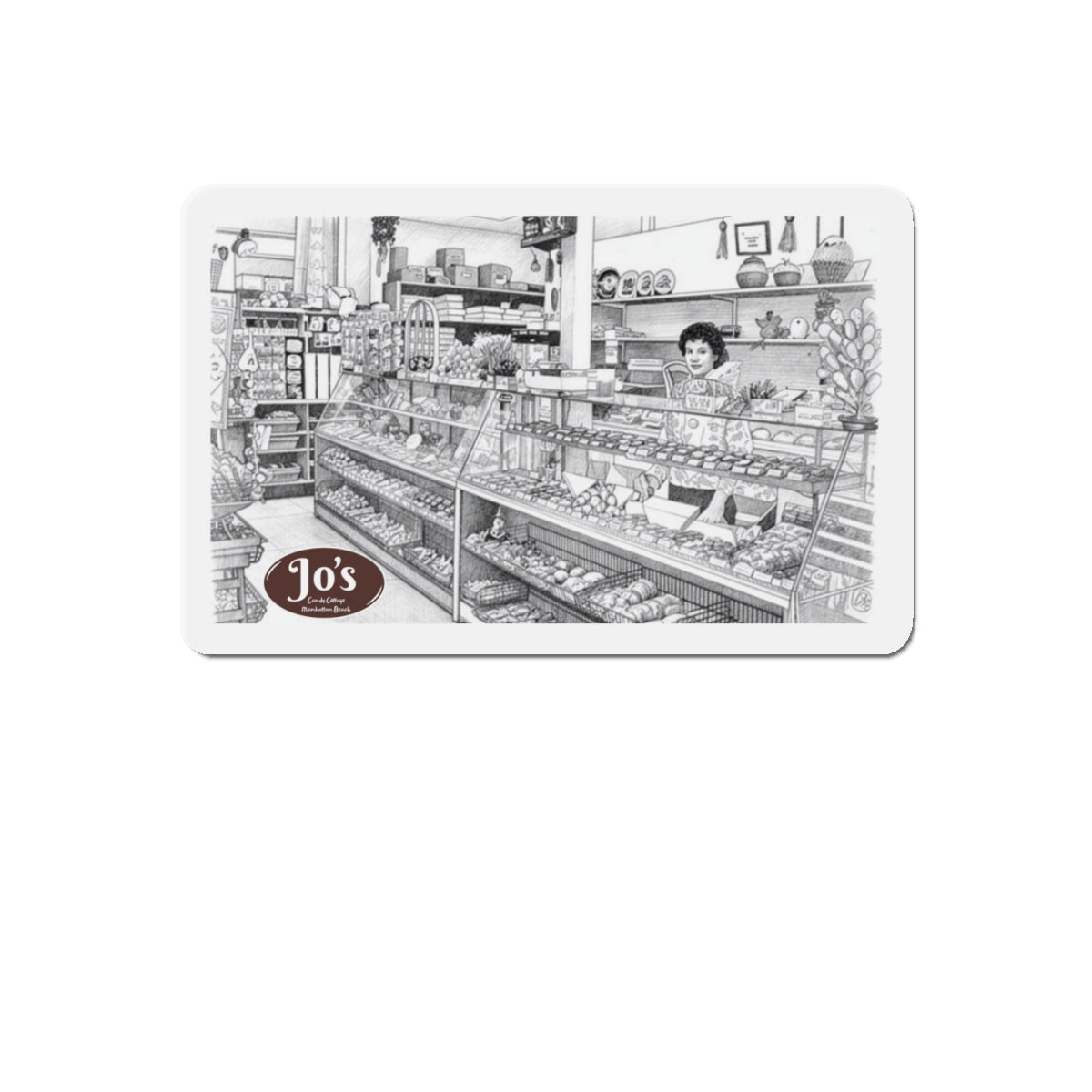 Vintage Candy Store Manhattan Beach Illustration Die-Cut Magnet | Jo's Candy Cottage  IYKYK