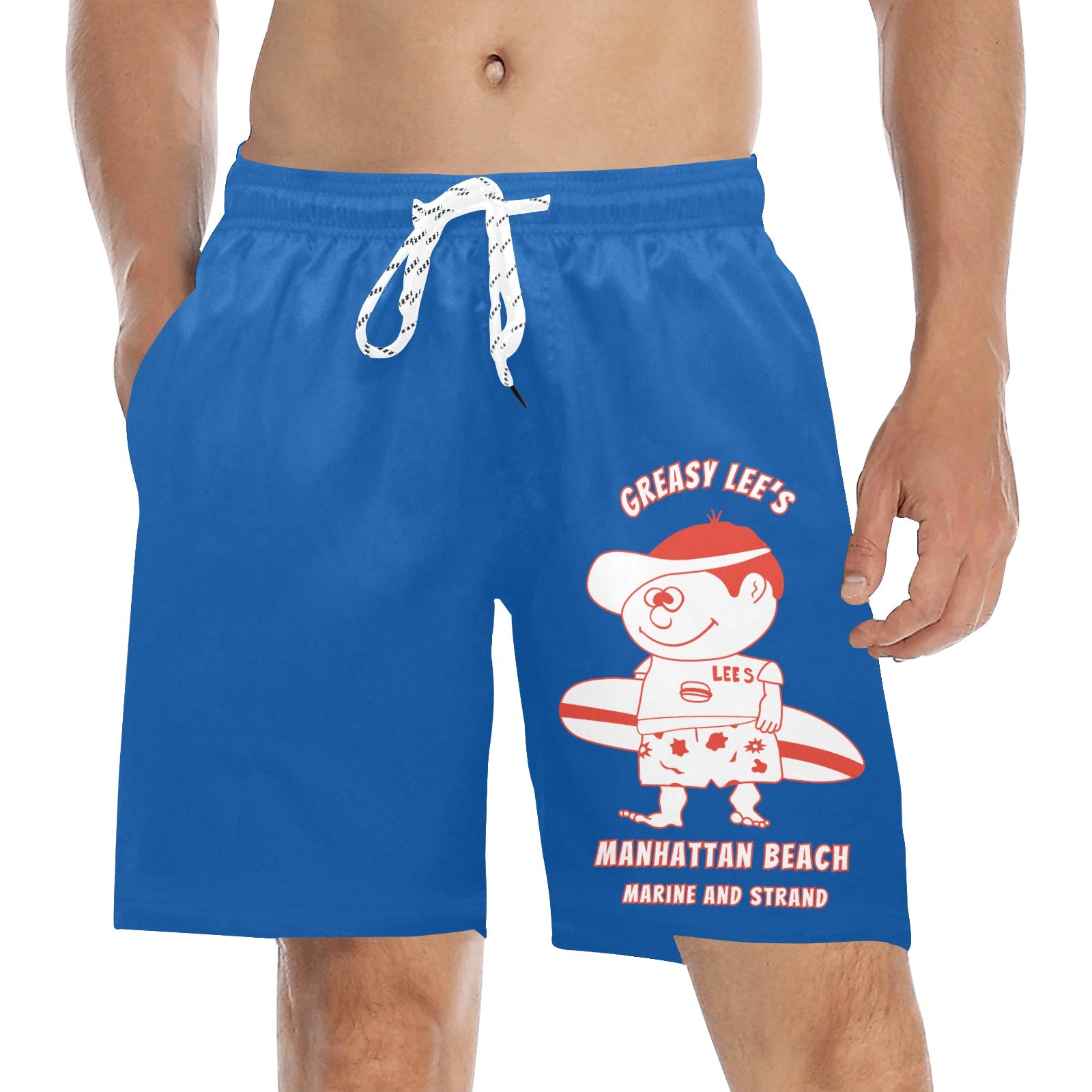Greasy Lee's Marine and Strand Manhattan Beach IYKYK Men's Mid-Length Beach Shorts