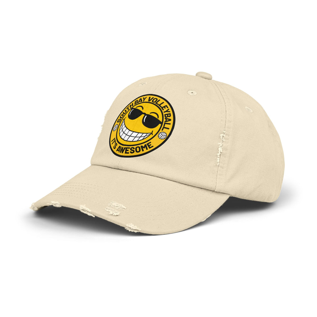 Distressed Volleyball Cap - "South Bay Volleyball It's Awesome" Smiley Logo