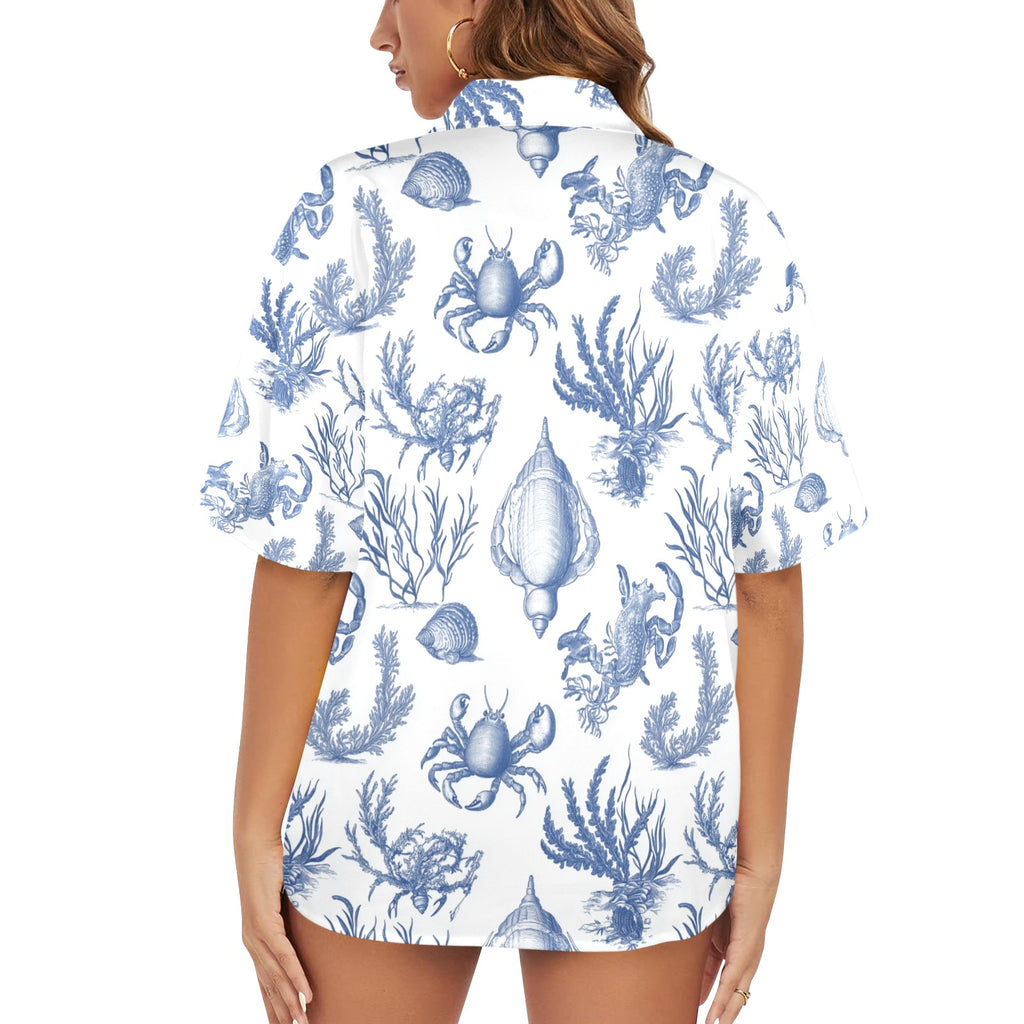 Sea Life Nautical Women's All Over Print Hawaiian Shirt Made in USA