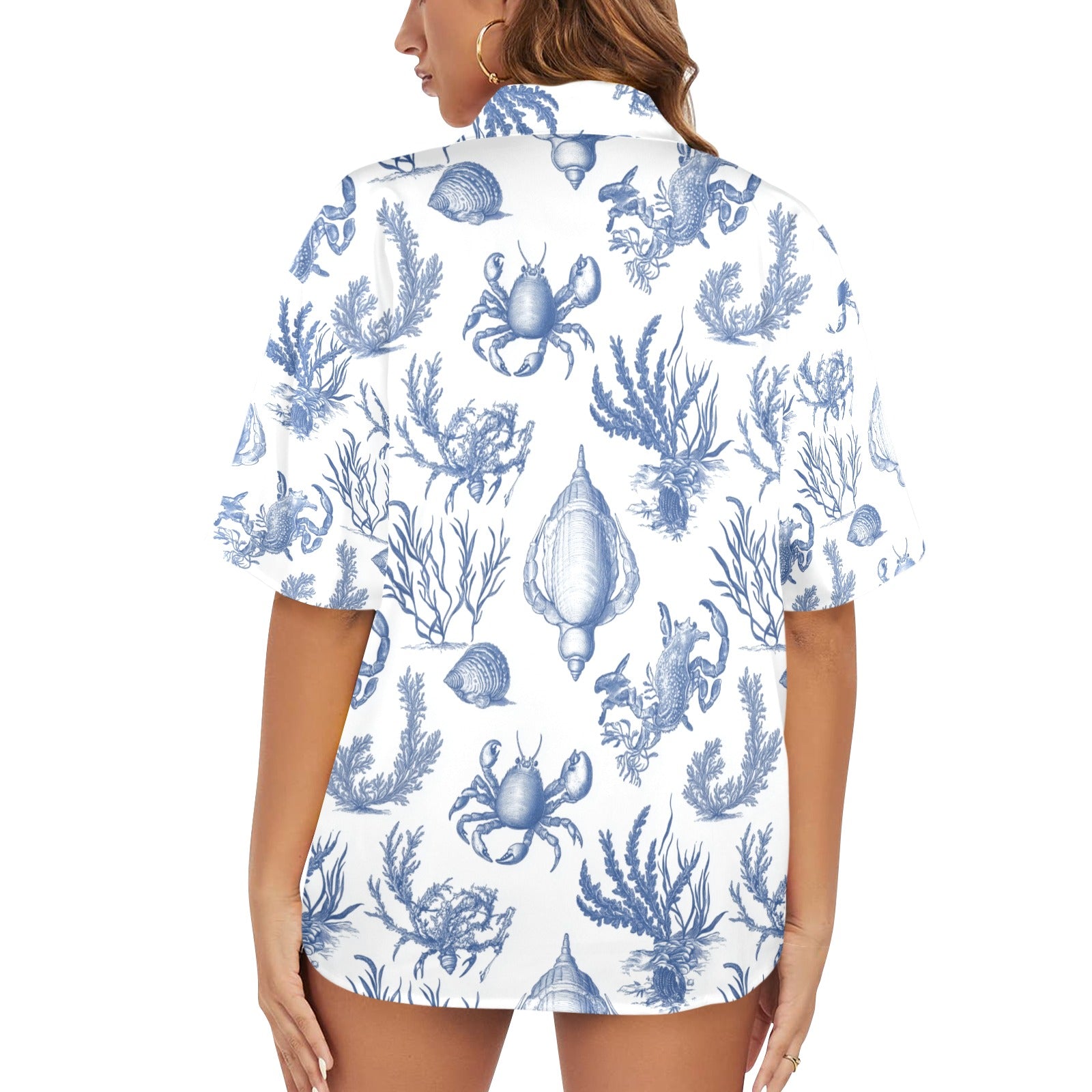 Sea Life Nautical Women's All Over Print Hawaiian Shirt Made in USA