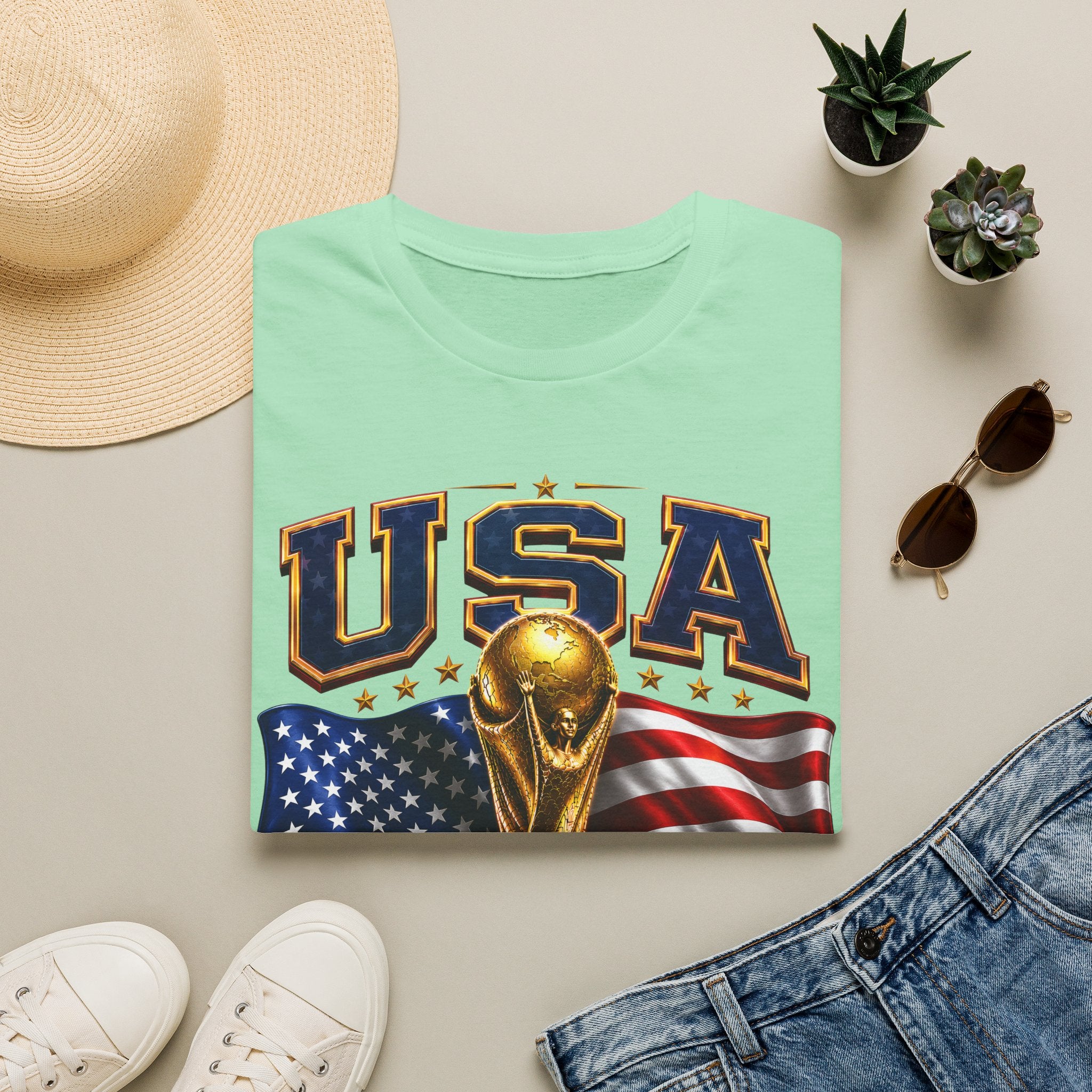 USA World Cup 2026 Soccer T-Shirt – American Flag & Trophy Design