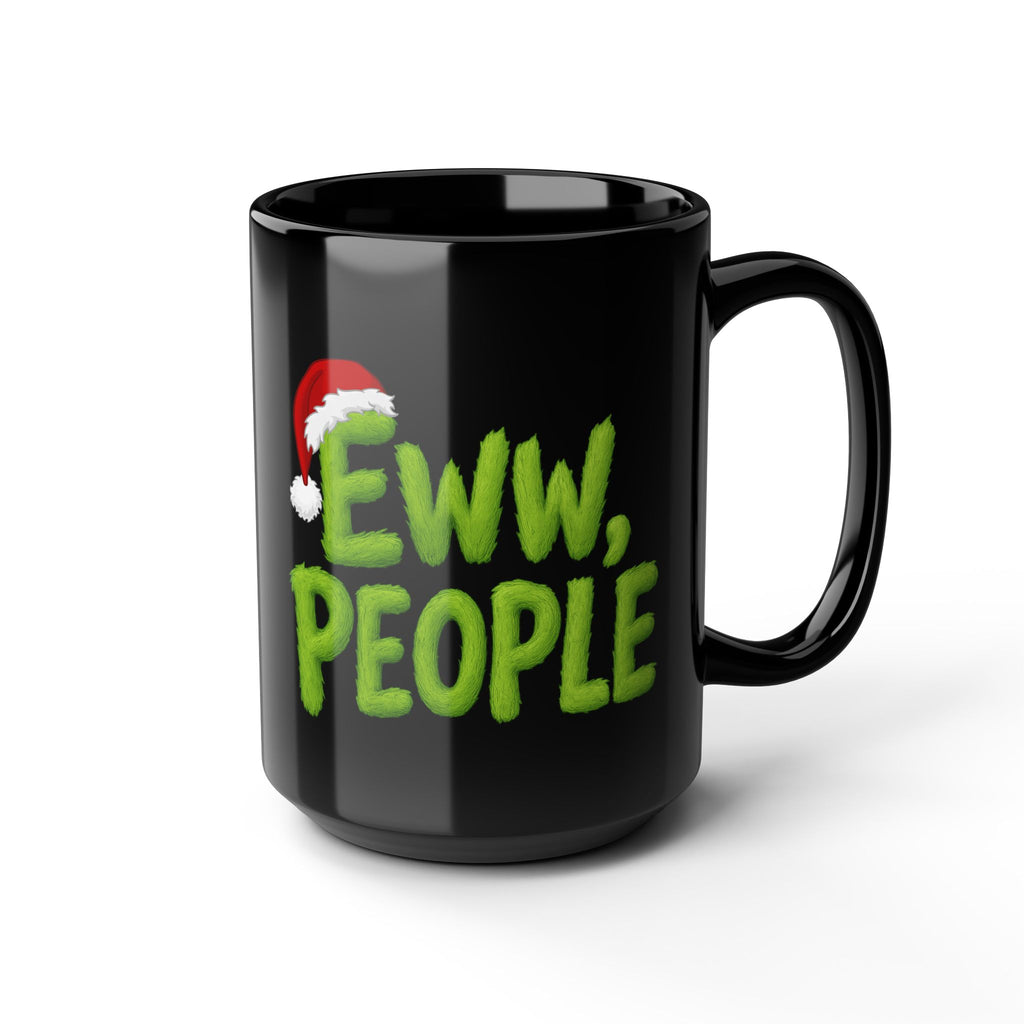Eww People Mug | Black Ceramic Coffee Cup with Santa Hat Holiday Design