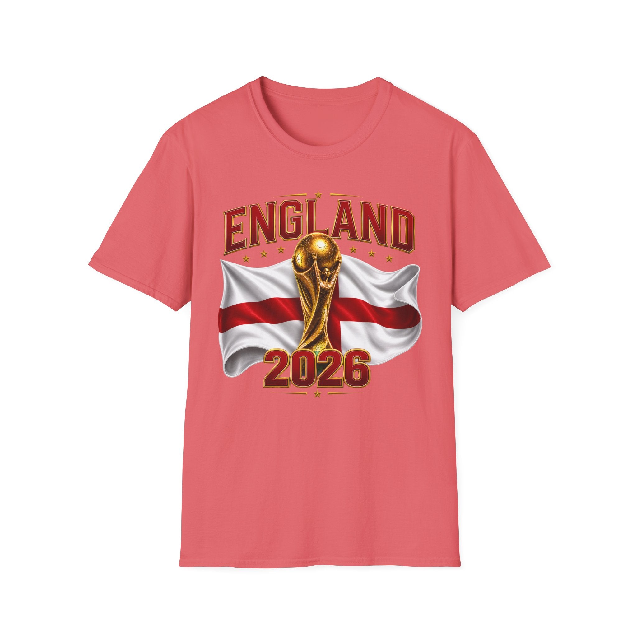 England 2026 World Cup T-Shirt — Gold Trophy & St George’s Flag Soccer Fan Tee