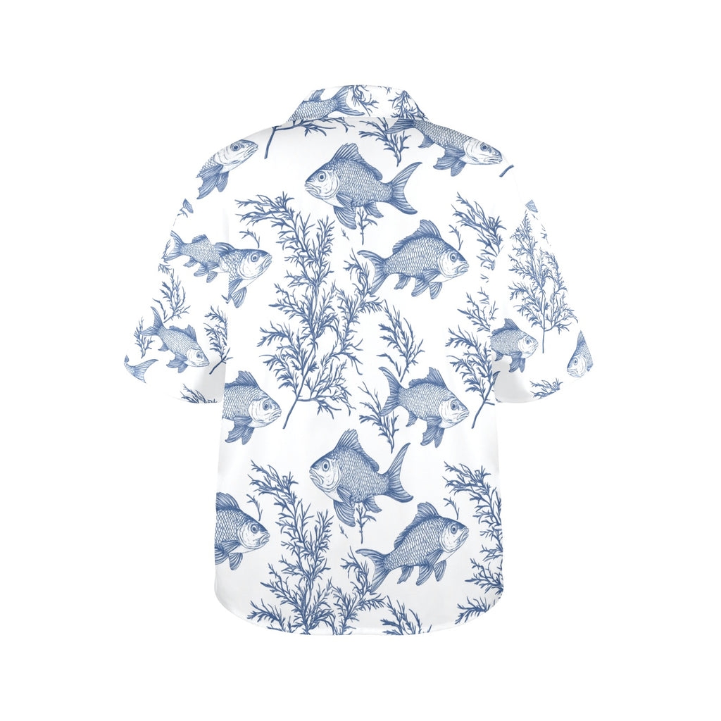 Sea Life Nautical Women's All Over Print Hawaiian Shirt Made in USA
