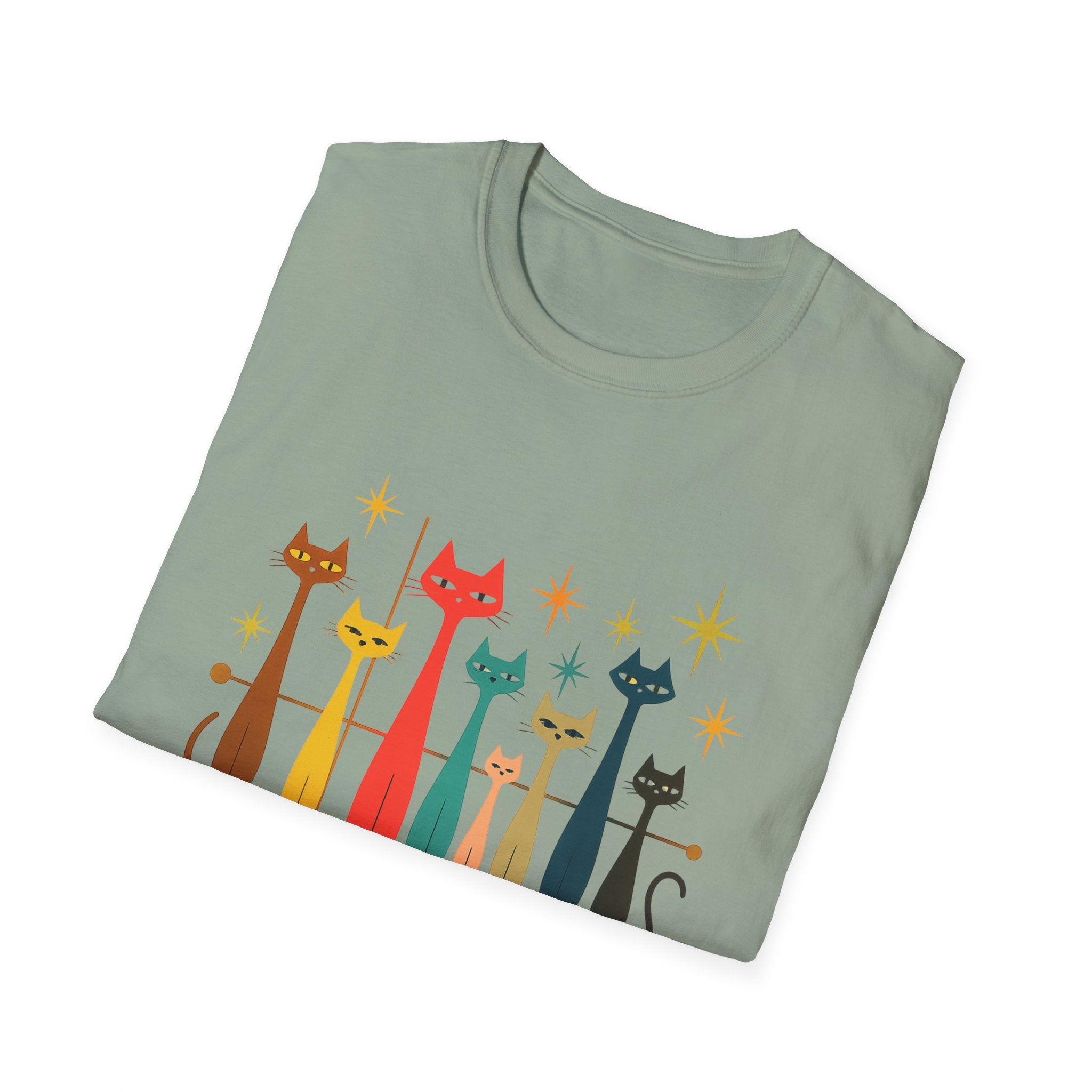 Retro Mid-Century Cats T-Shirt | Colorful Stylized Cat Illustration
