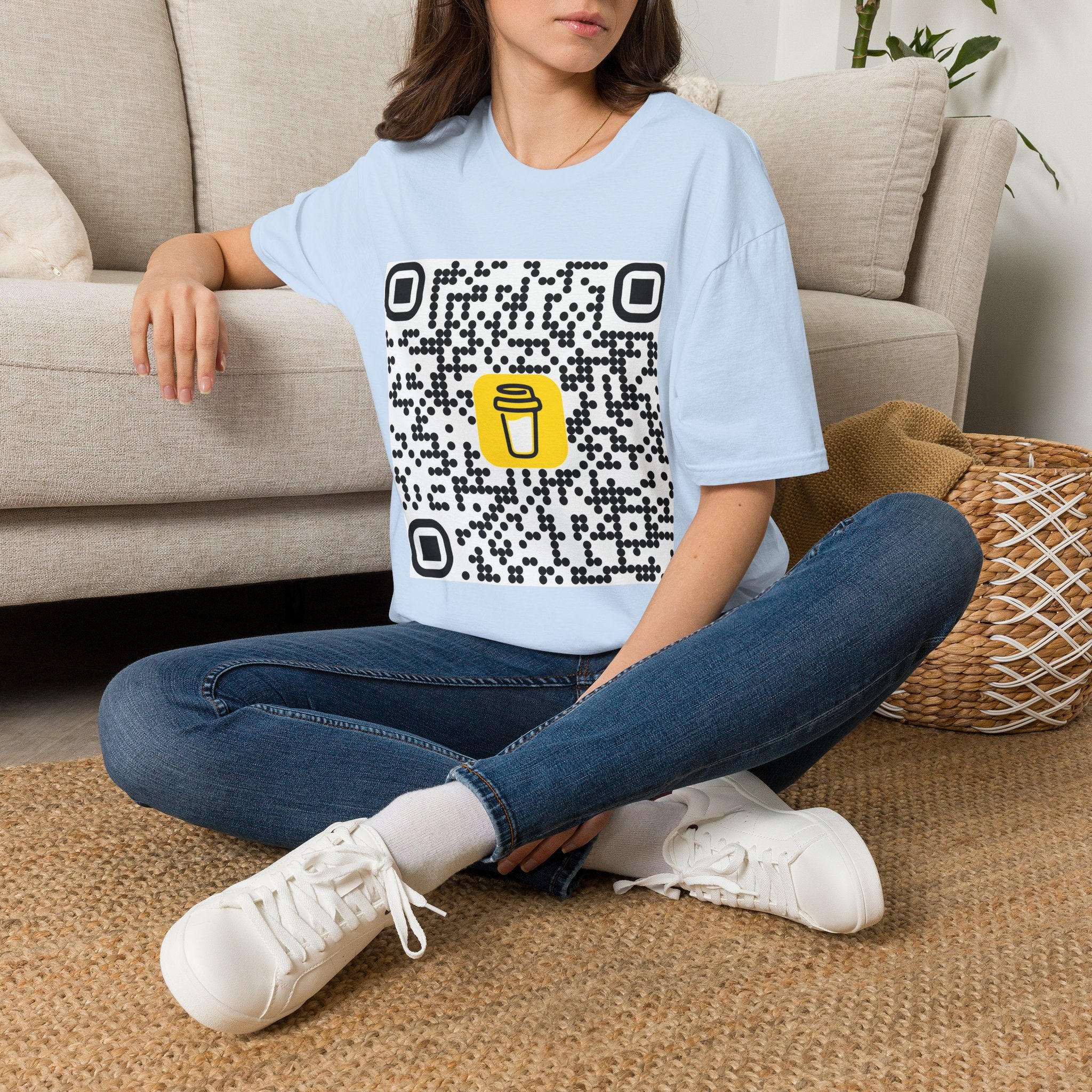 QR Code Coffee Cup T‑Shirt — Scan-to-Order Cafe Tee