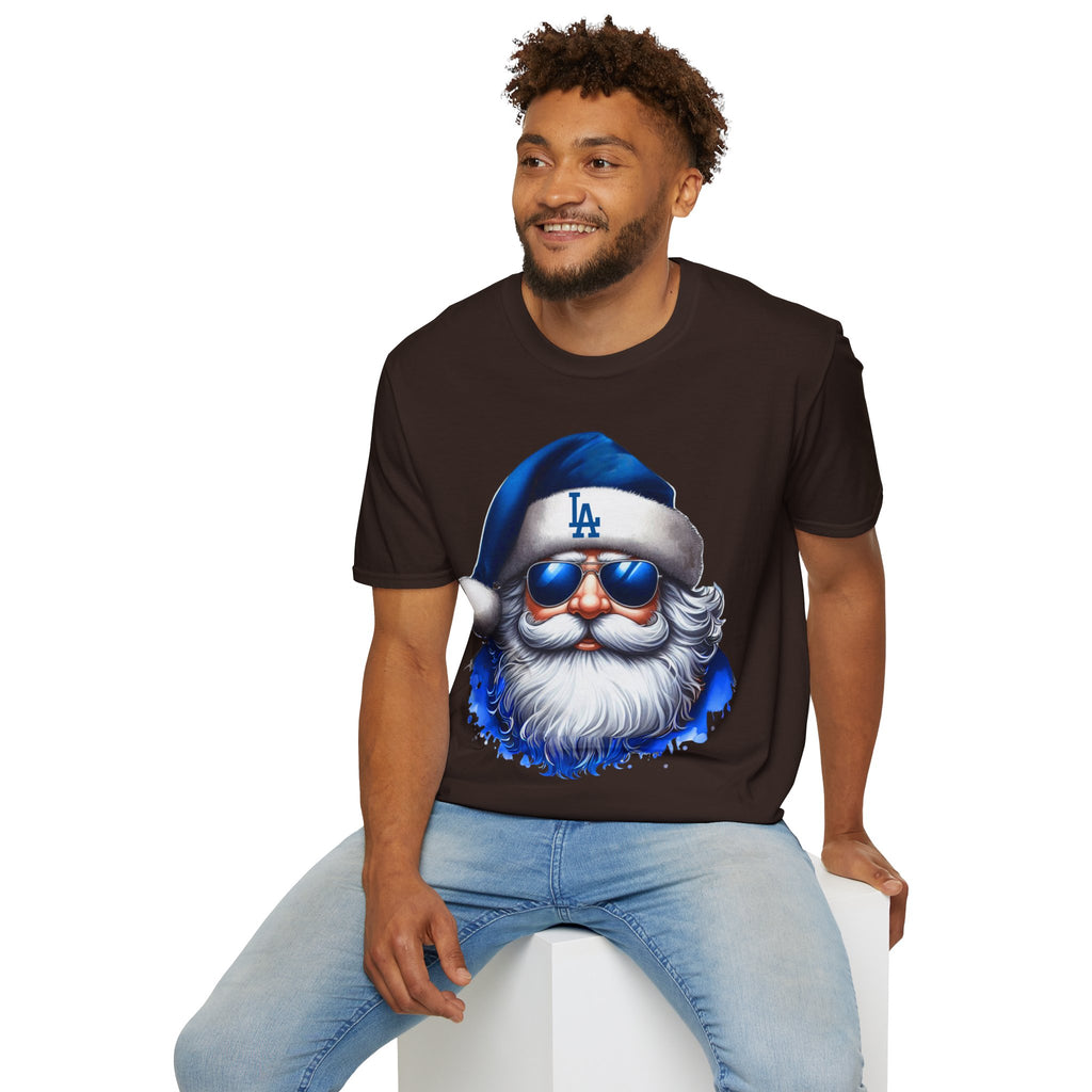 LA Dodgers Blue Santa T-Shirt — Cool Sunglasses Holiday Tee