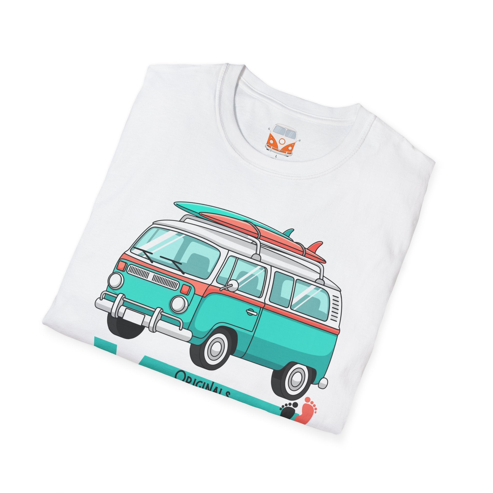 Retro Surf VW Van T-Shirt | Vintage Camper Bus Beach Tee Original Bare Feet