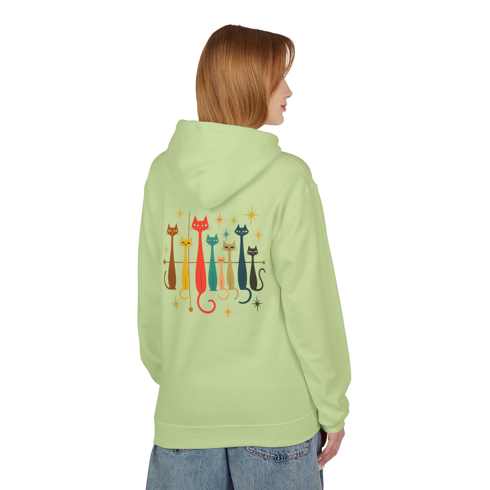 Retro Long Cats hoodie | Colorful Cat Illustration (printed front and back)
