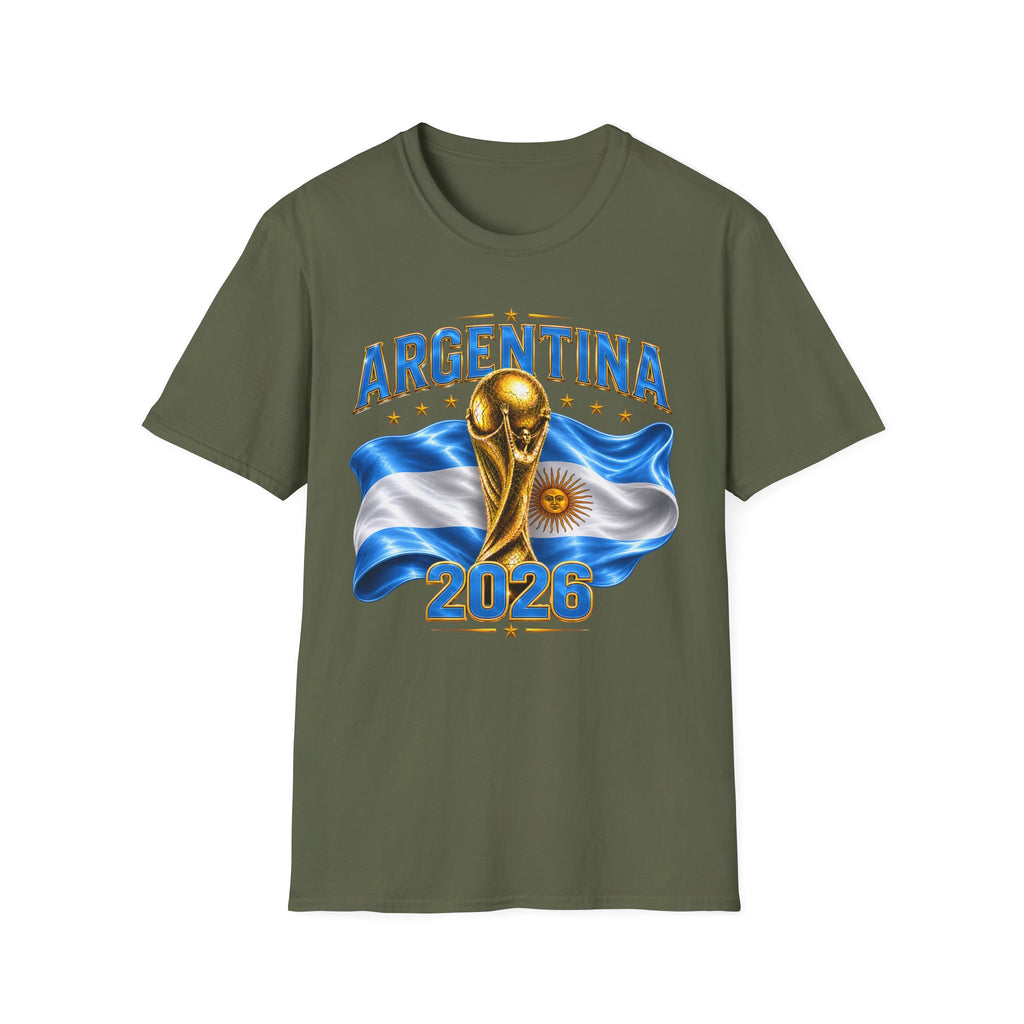 Argentina 2026 World Cup T-Shirt — Golden Trophy & Flag Soccer Fan Tee