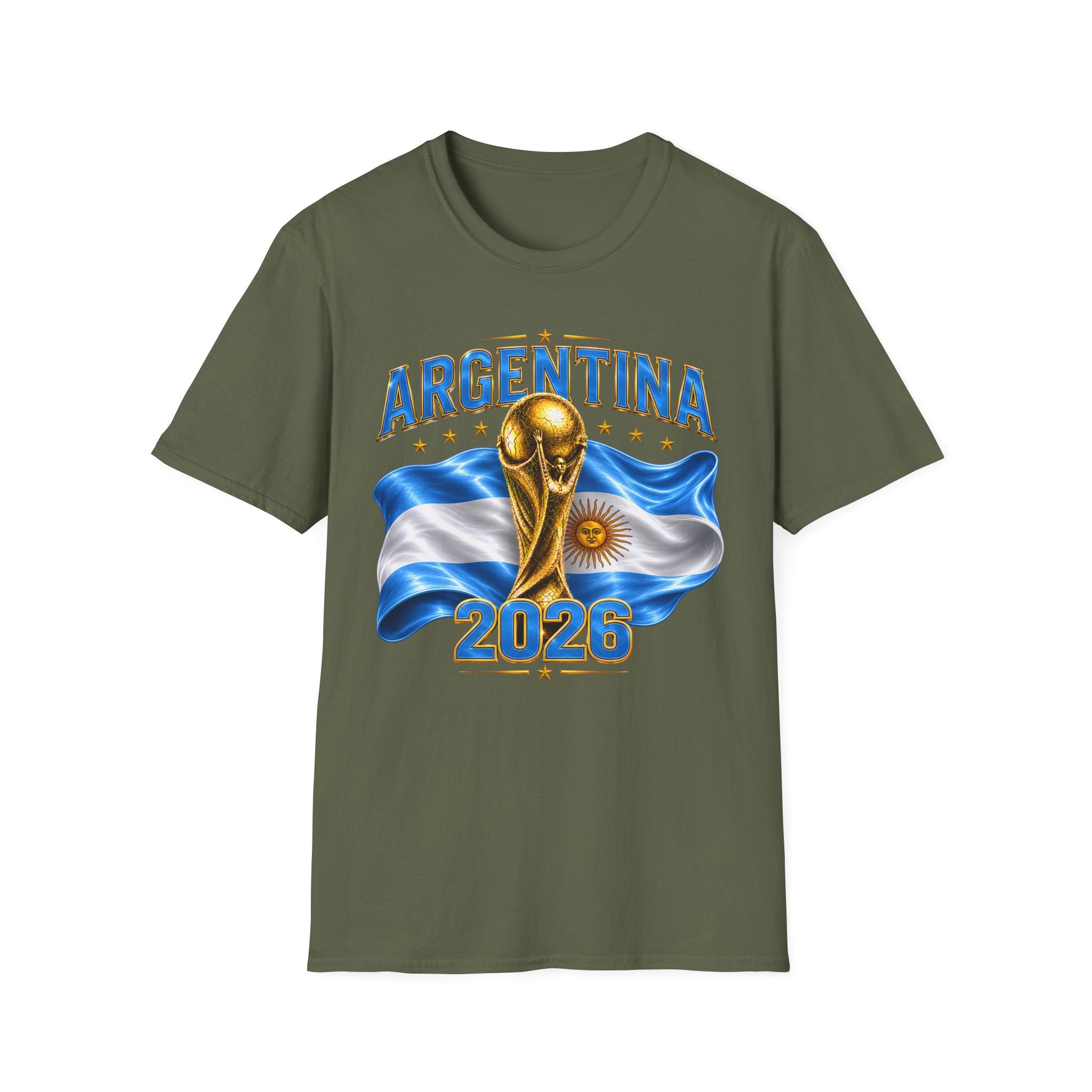Argentina 2026 World Cup T-Shirt — Golden Trophy & Flag Soccer Fan Tee