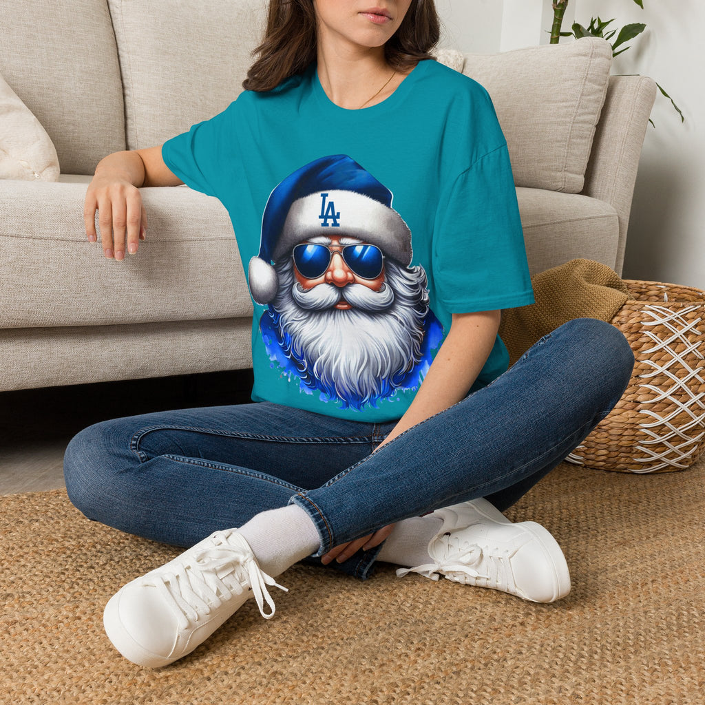 LA Dodgers Blue Santa T-Shirt — Cool Sunglasses Holiday Tee