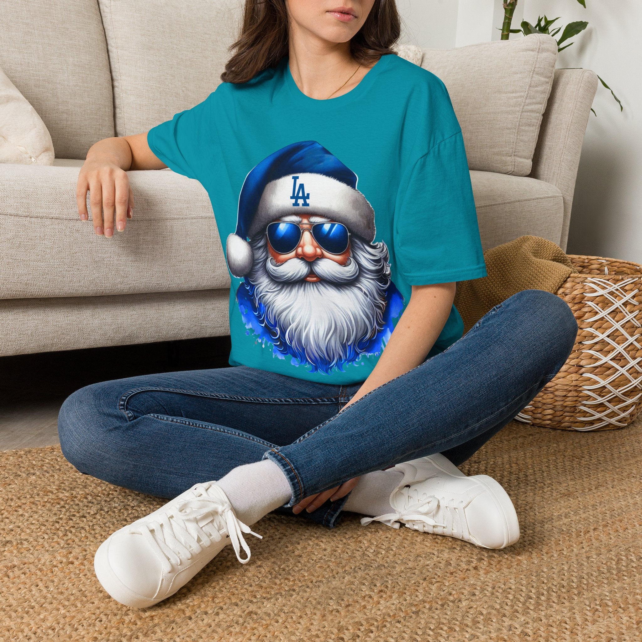 LA Dodgers Blue Santa T-Shirt — Cool Sunglasses Holiday Tee