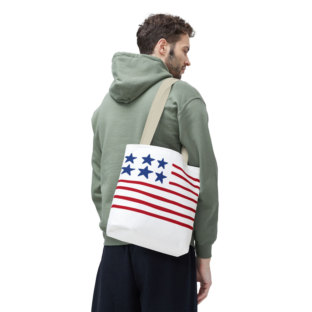 American Flag Stars & Stripes Tote Bag — Patriotic Canvas Beach Grocery Bag