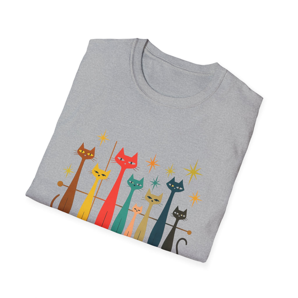 Retro Mid-Century Cats T-Shirt | Colorful Stylized Cat Illustration
