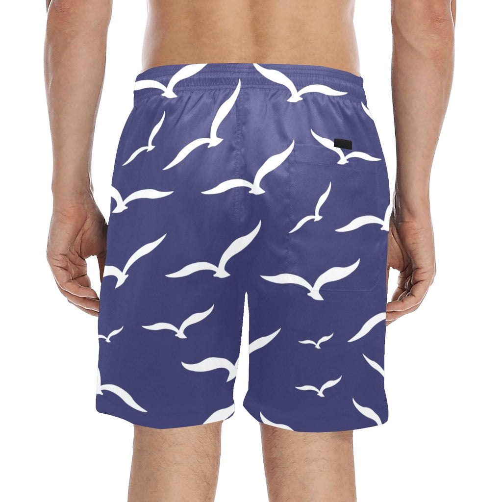 Nautical Sea Birds Men's Mid-Length Beach Shorts
