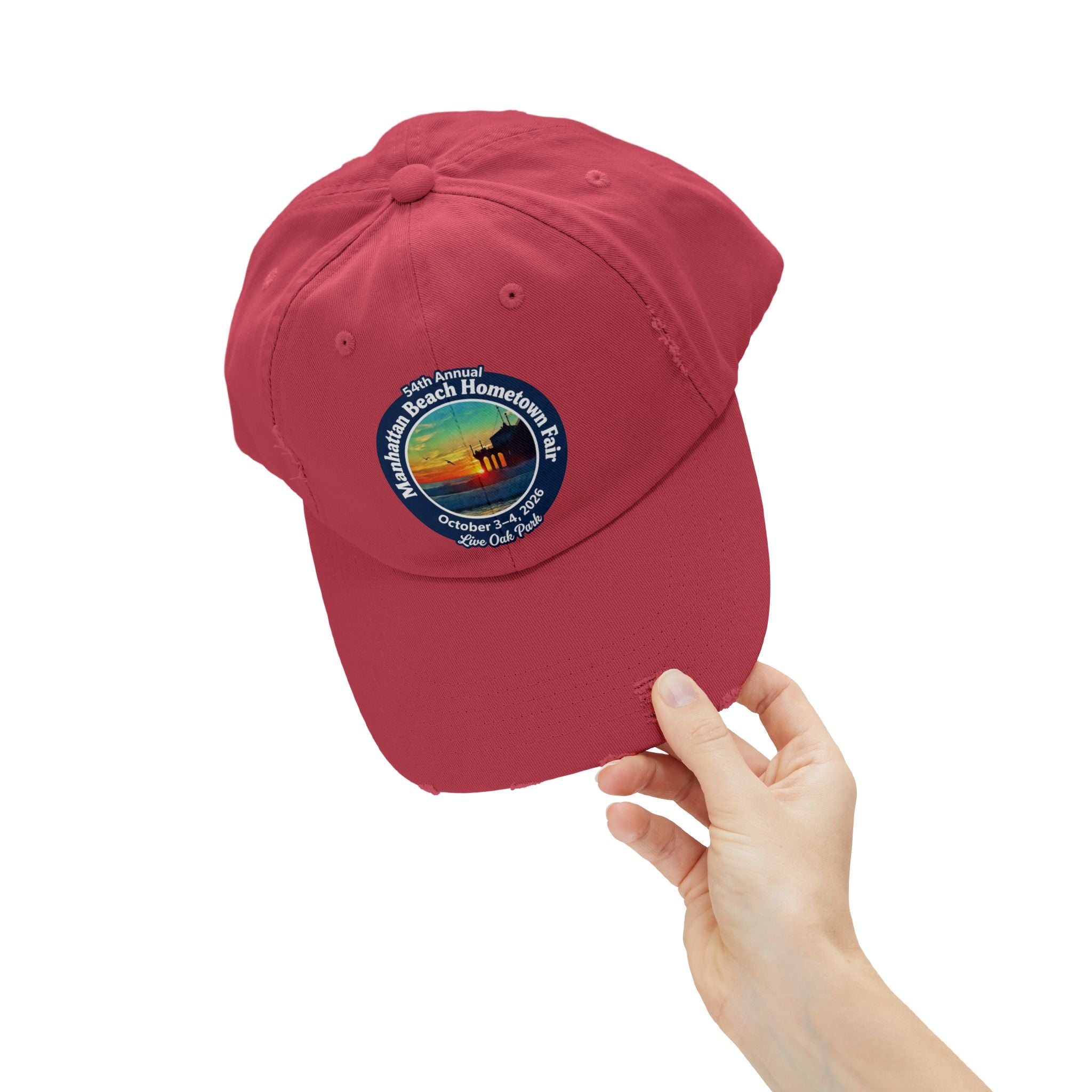Distressed Baseball Cap - Manhattan Beach Hometown Fair 2026 Sunset Logo