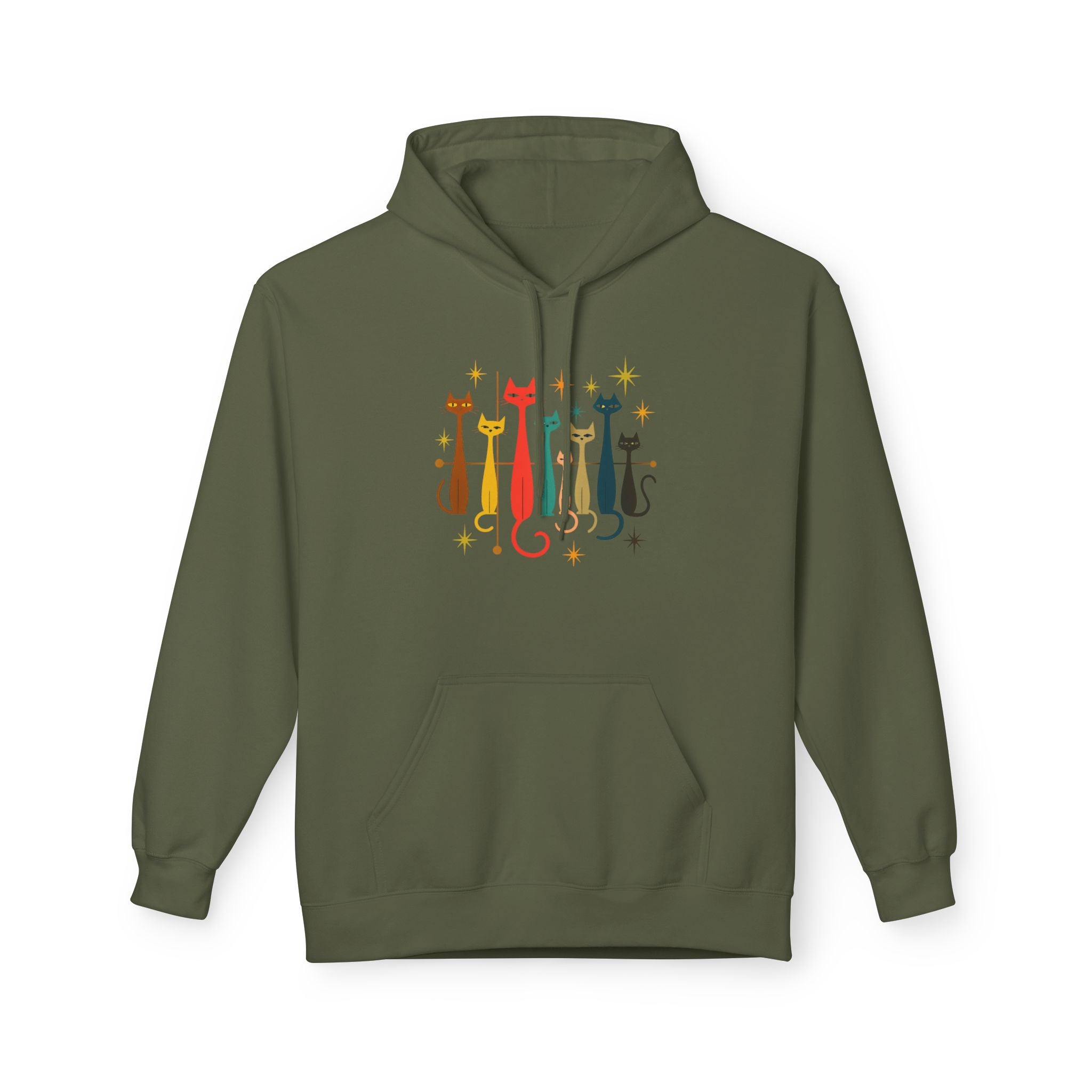 Retro Long Cats hoodie | Colorful Cat Illustration (printed front and back)