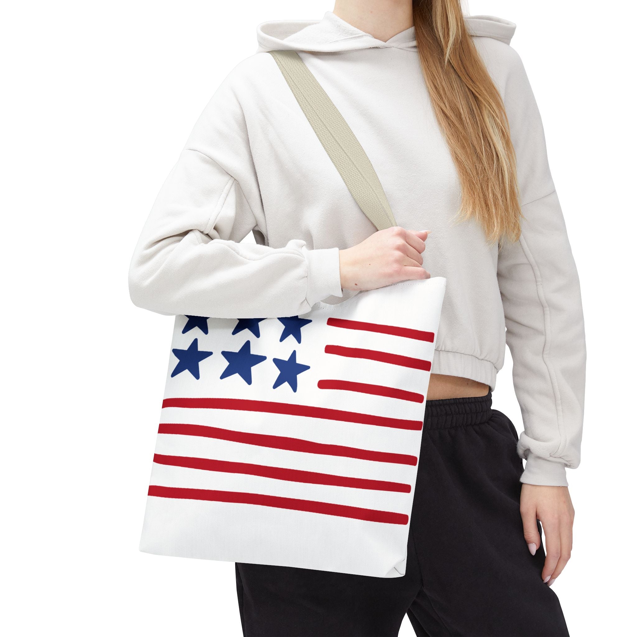 American Flag Stars & Stripes Tote Bag — Patriotic Canvas Beach Grocery Bag
