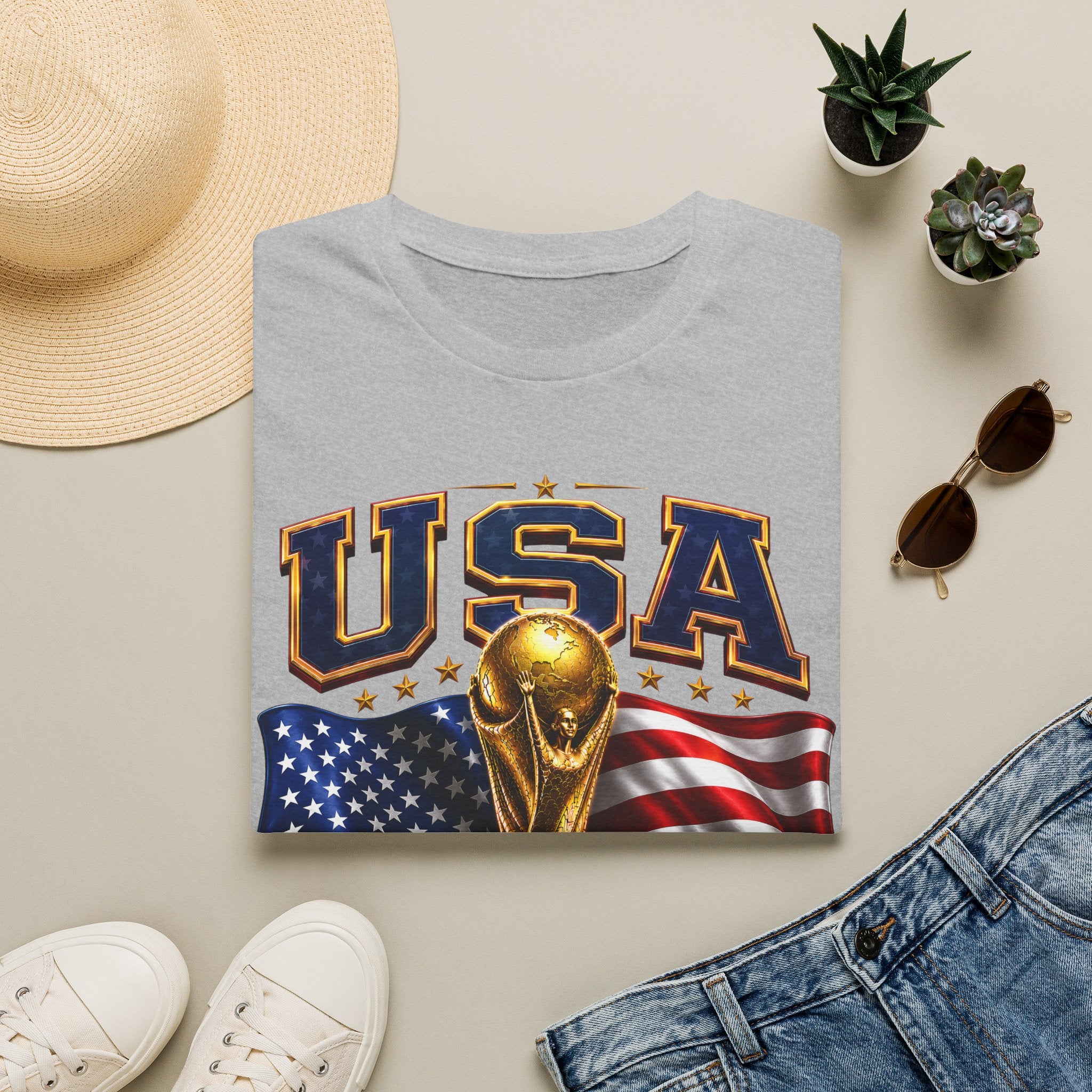 USA World Cup 2026 Soccer T-Shirt – American Flag & Trophy Design