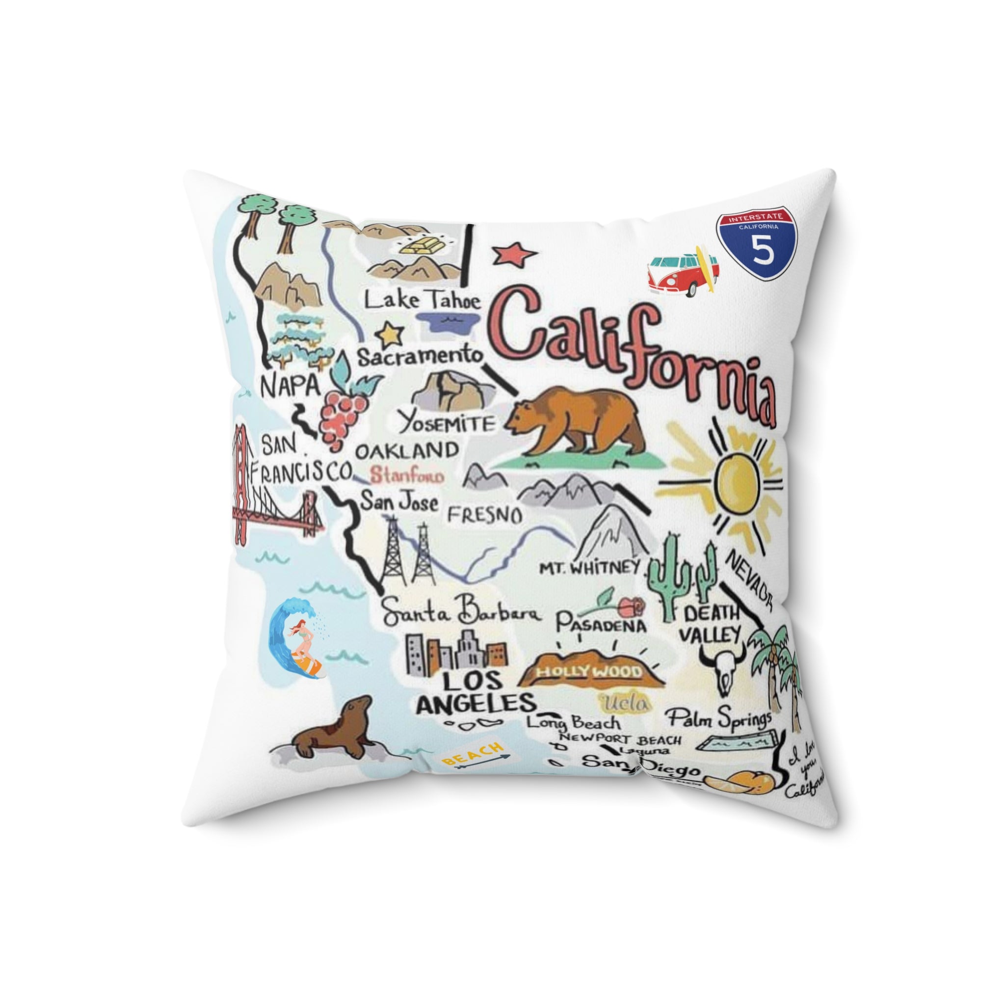 CALIFORNIA FUN MAP - Spun Polyester Square Pillow