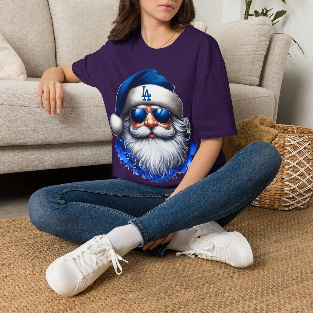 LA Dodgers Blue Santa T-Shirt — Cool Sunglasses Holiday Tee