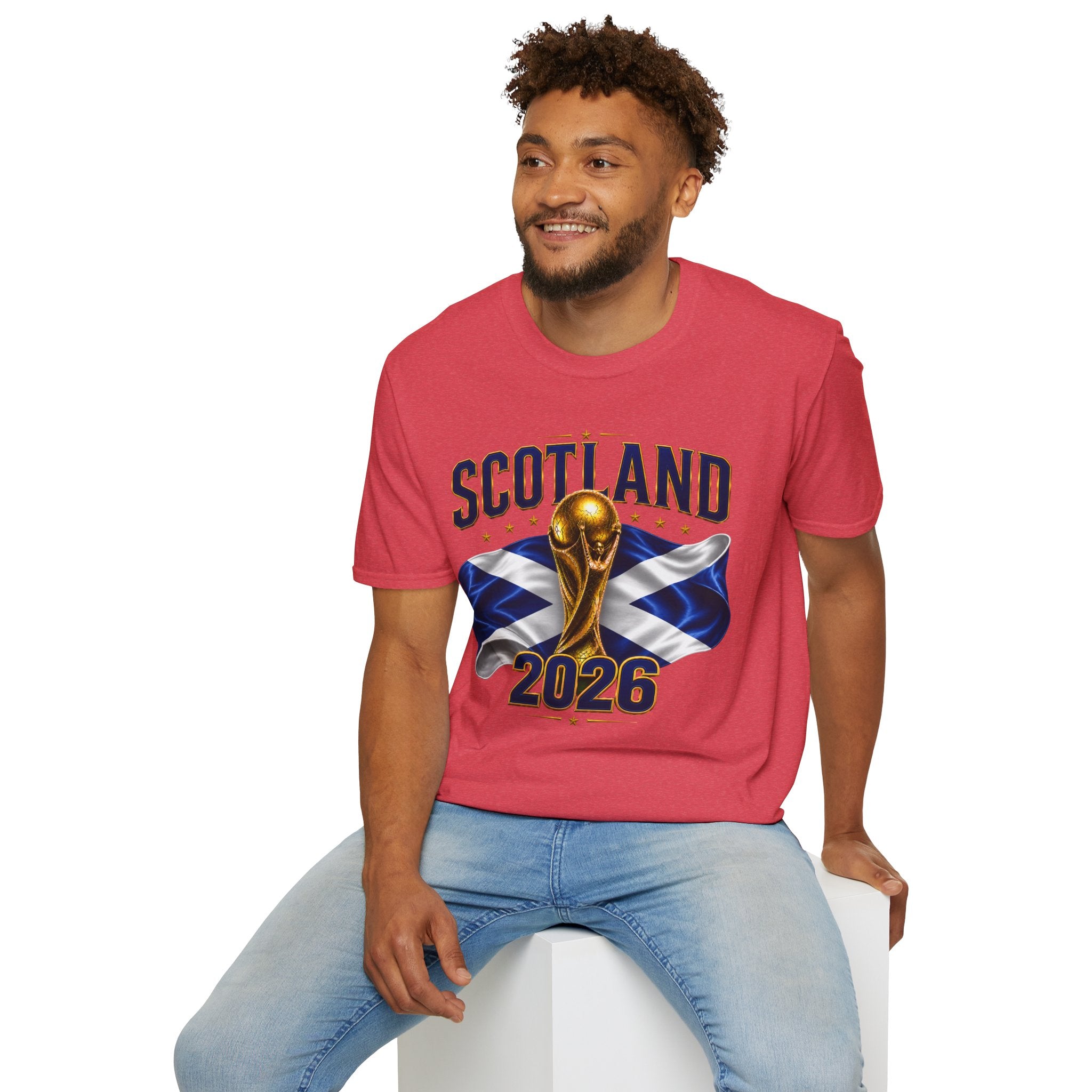Scotland 2026 World Cup Soccer T-Shirt — Scottish Flag & Trophy Football Tee