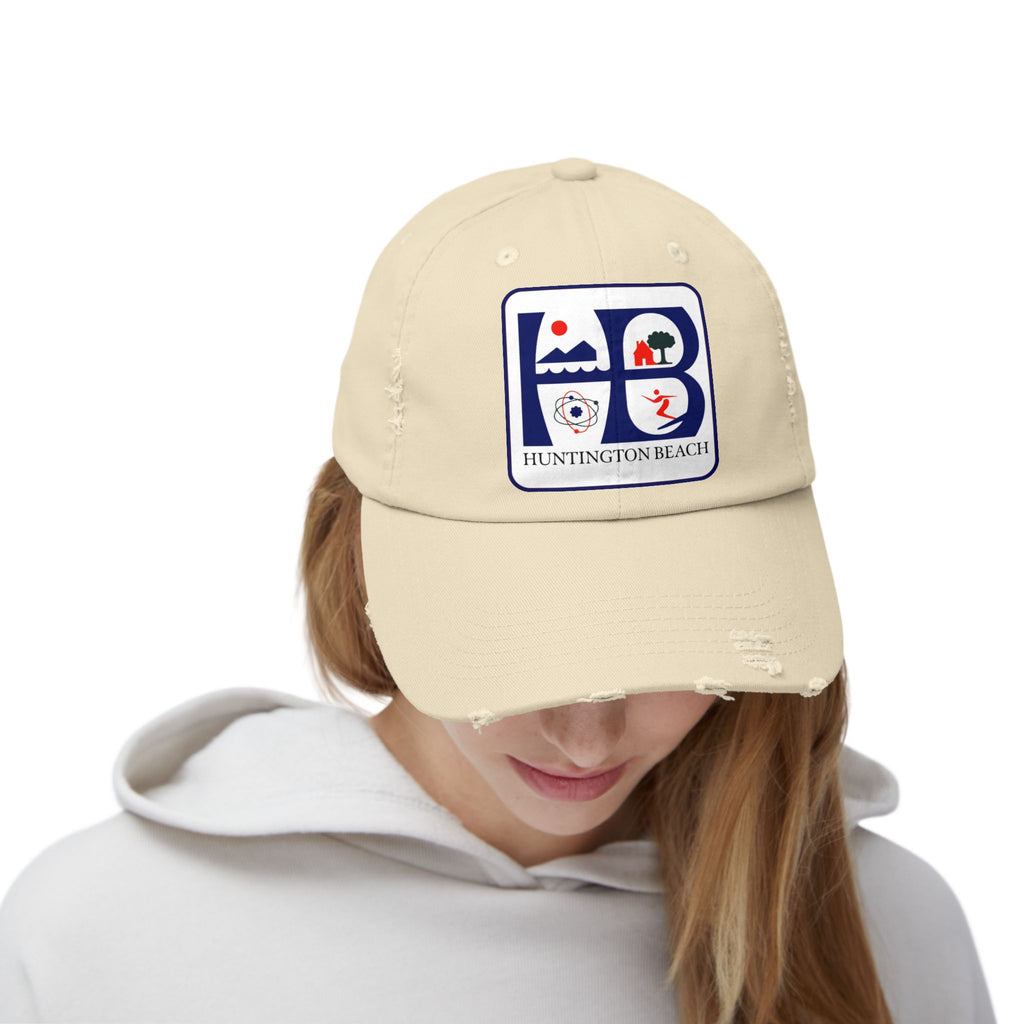Huntington Beach Distressed Mom and Dad Hat — Vintage Surf & Coastal Patch Cap