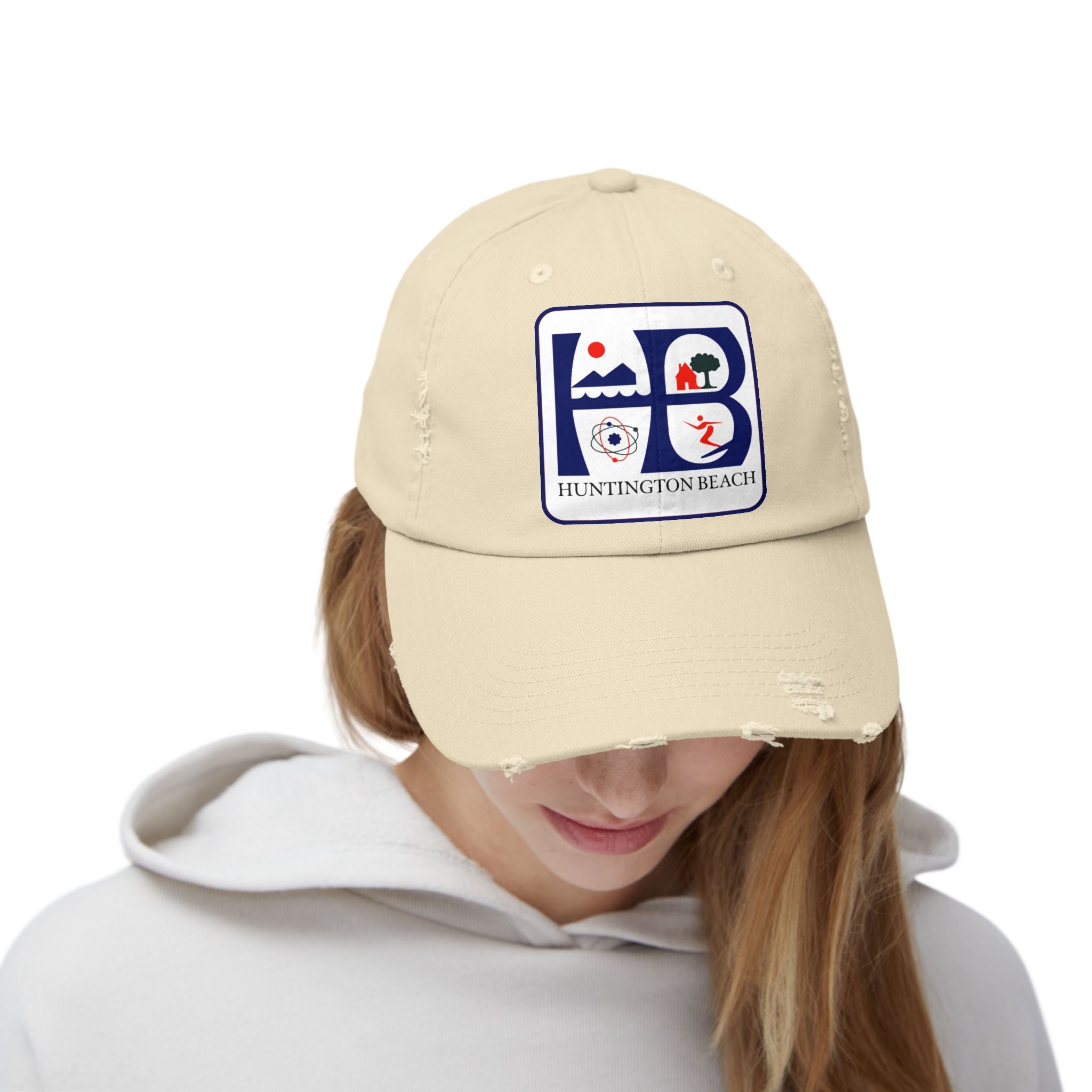 Huntington Beach Distressed Mom and Dad Hat — Vintage Surf & Coastal Patch Cap