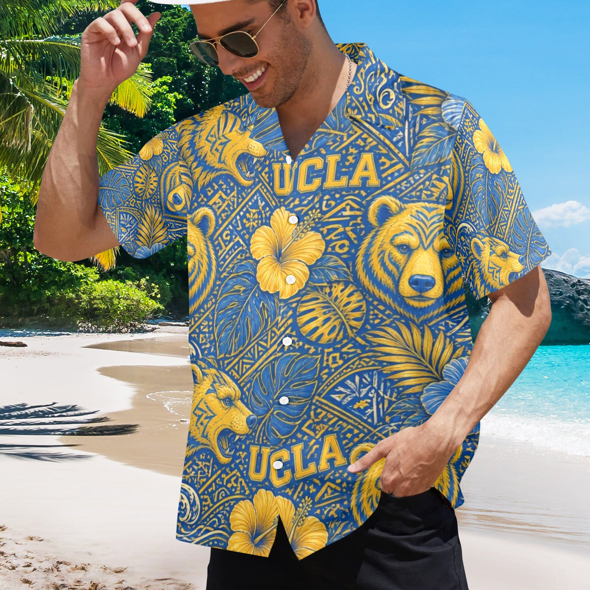 UCLA  Men's All Over Print Hawaiian Shirt Made In USA Ships to USA Only