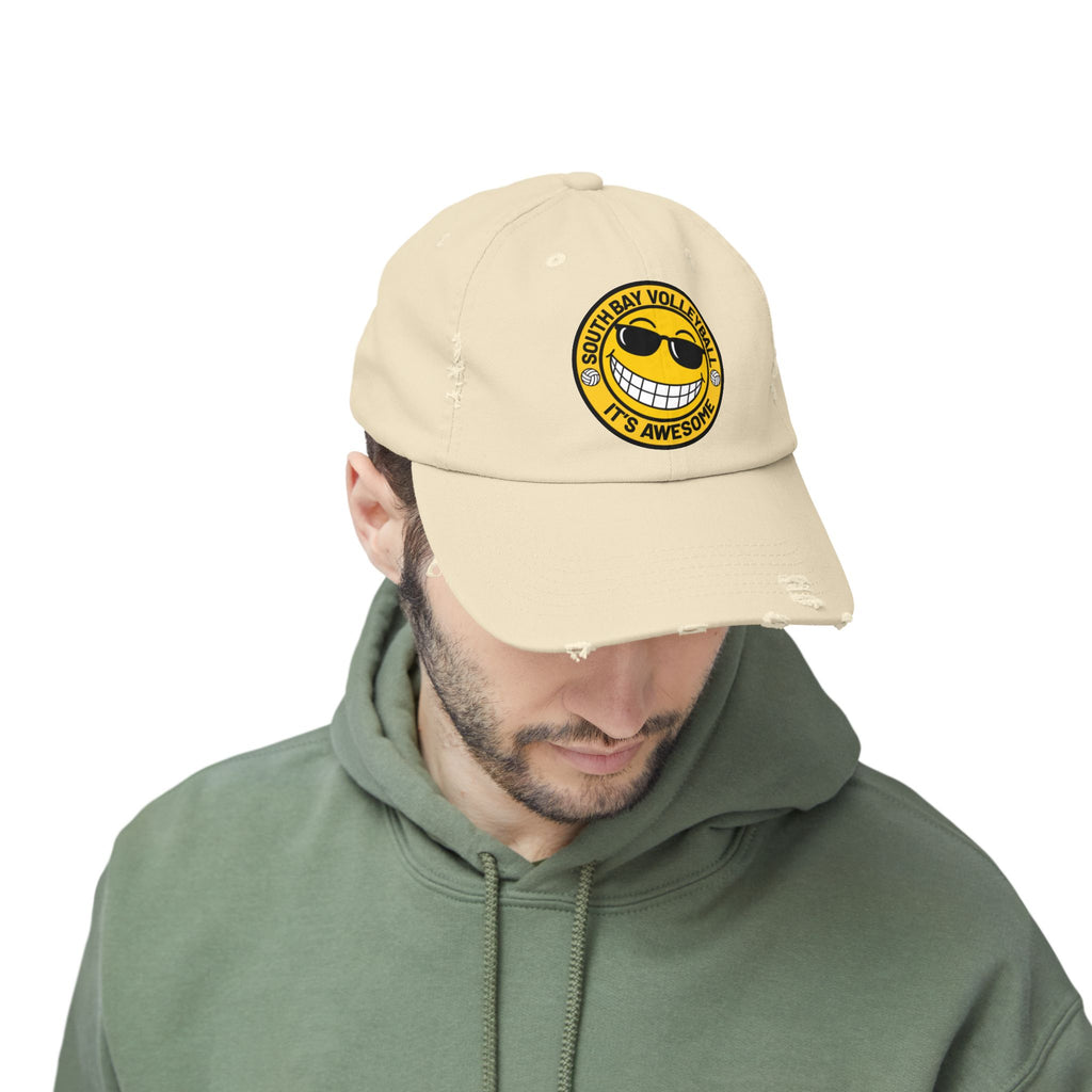 Distressed Volleyball Cap - "South Bay Volleyball It's Awesome" Smiley Logo