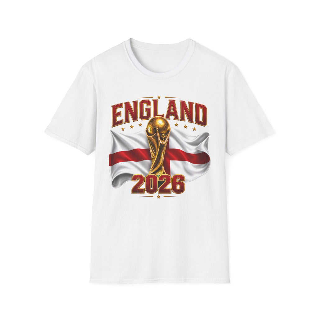England 2026 World Cup T-Shirt — Gold Trophy & St George’s Flag Soccer Fan Tee