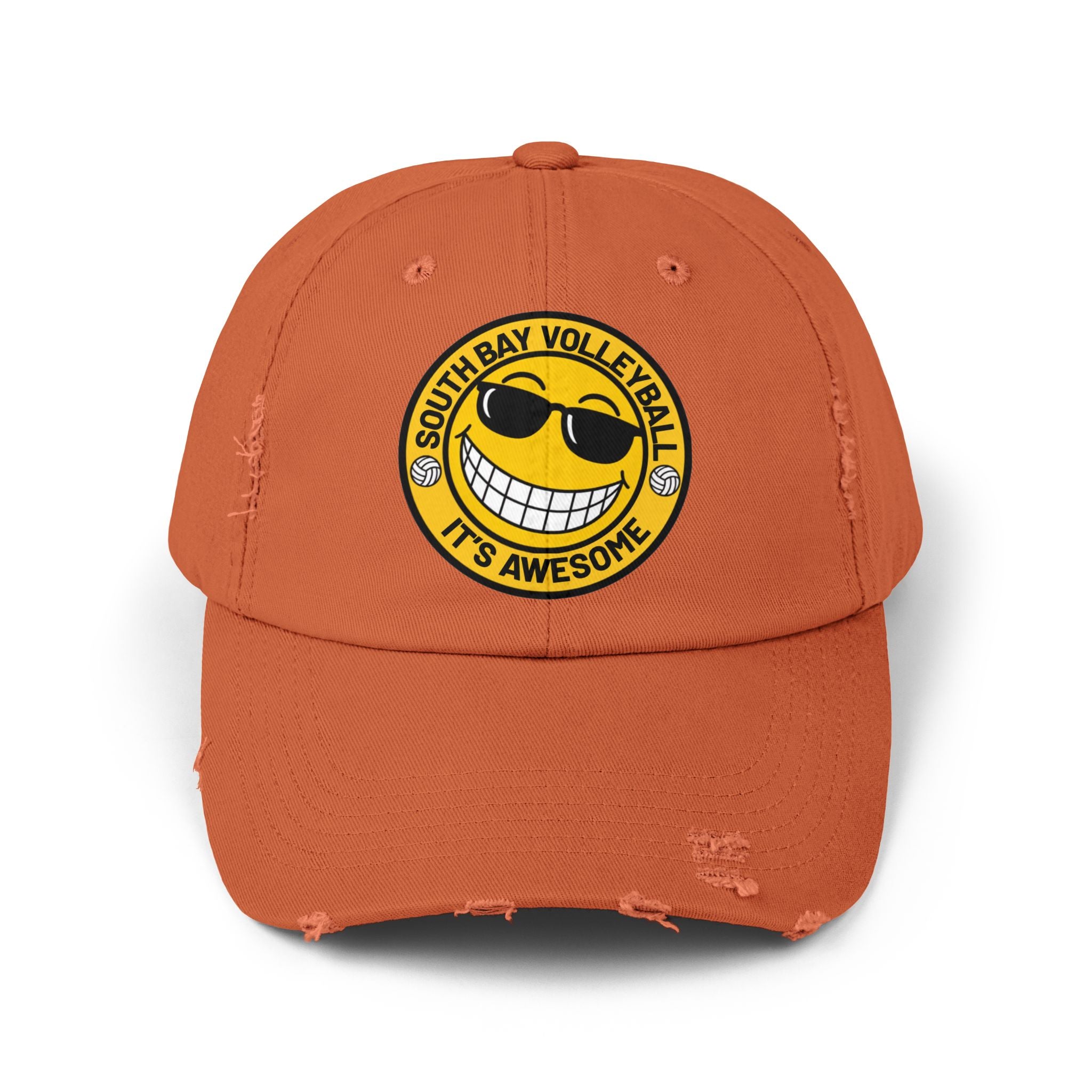 Distressed Volleyball Cap - "South Bay Volleyball It's Awesome" Smiley Logo