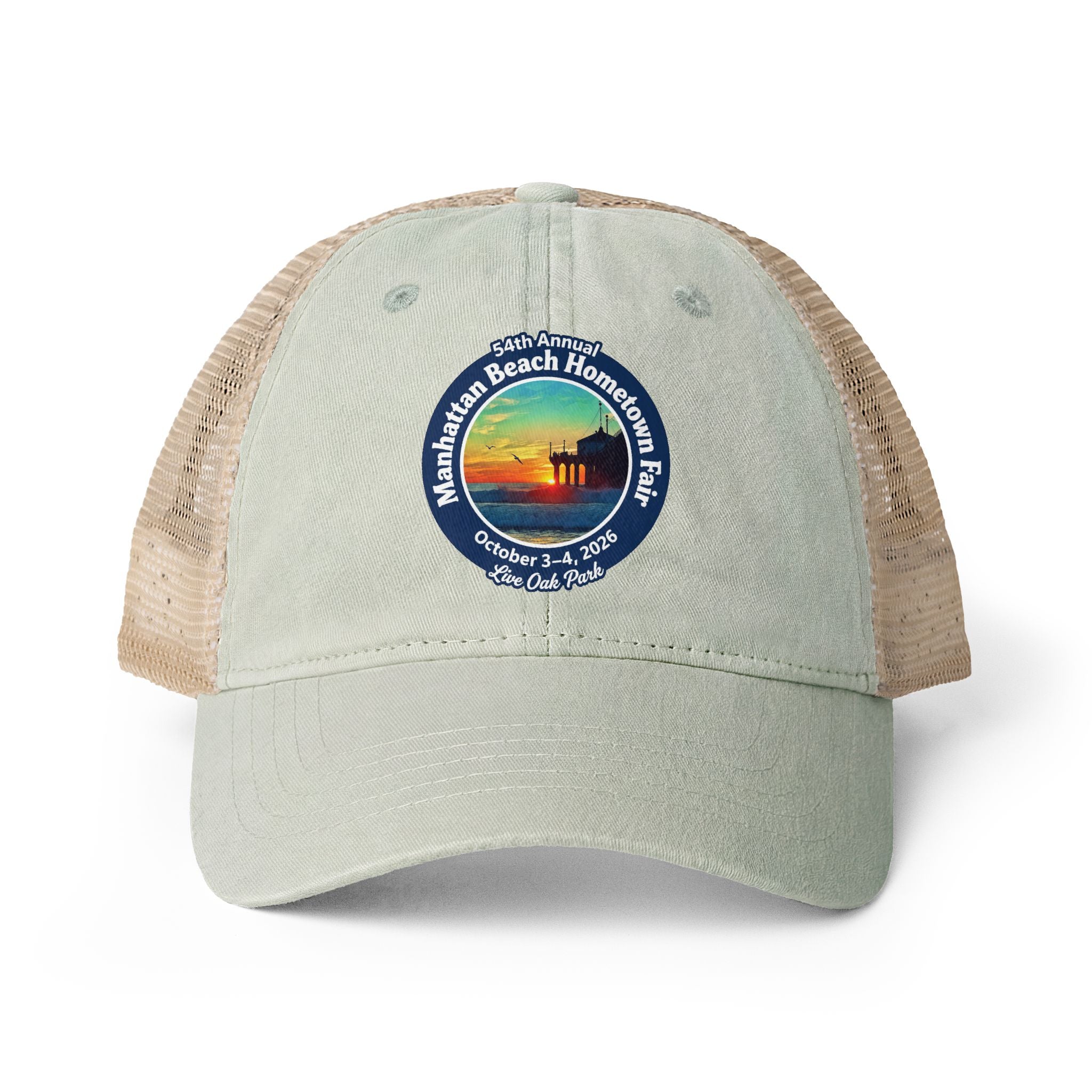 Women's Washed Mesh-Back Cap - Manhattan Beach Hometown Fair 2026 Design