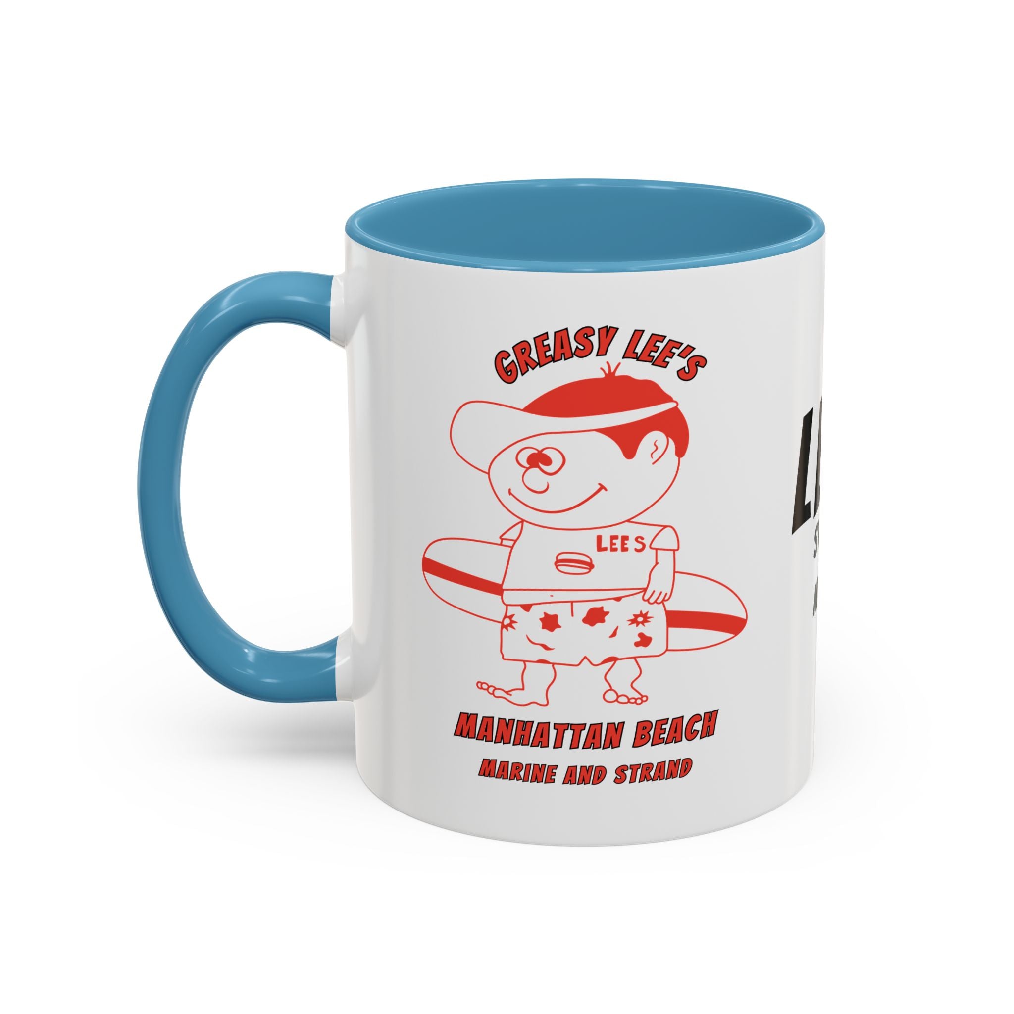Greasy Lee's Surfer Logo Mug | Marine and Strand Manhattan Beach Old School  Accent Coffee Mug 11oz 15oz