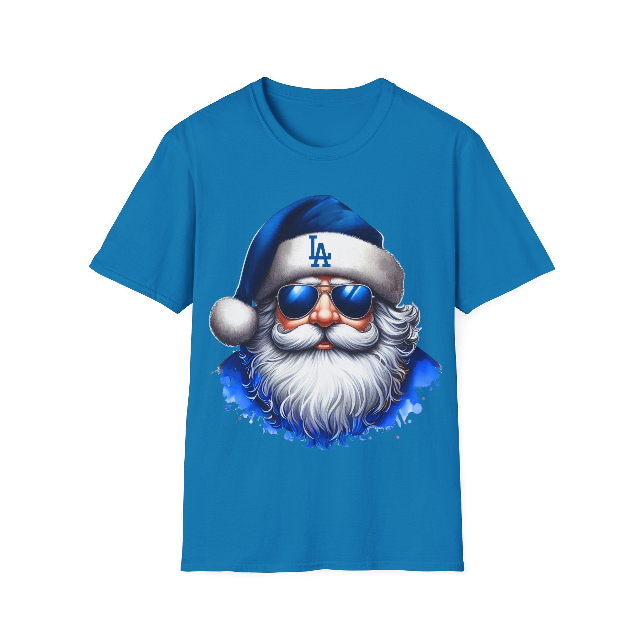 Blue Los Angeles Doyers Santa Tee | Santa Hat Graphic T-Shirt #Doyers