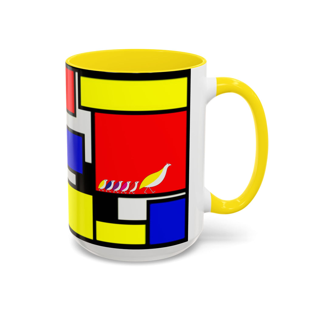 IKIYK School Bus Mondrian Style Geometric Pattern Mug | Accent Coffee Mug 11oz 15oz 1970s
