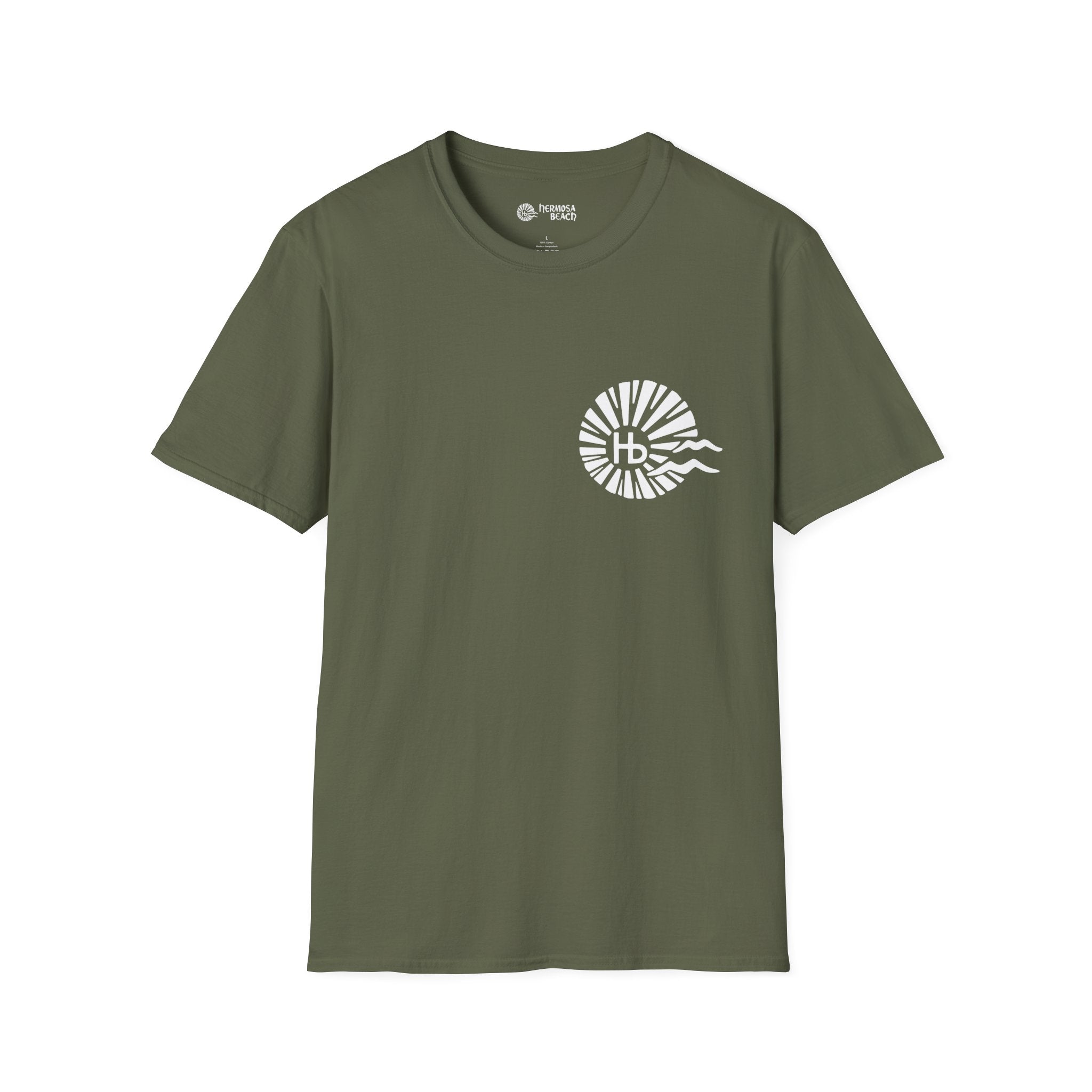 Hermosa Beach Sunburst Wave T-Shirt (printed front back neck) | Hb Minimal Logo Tee