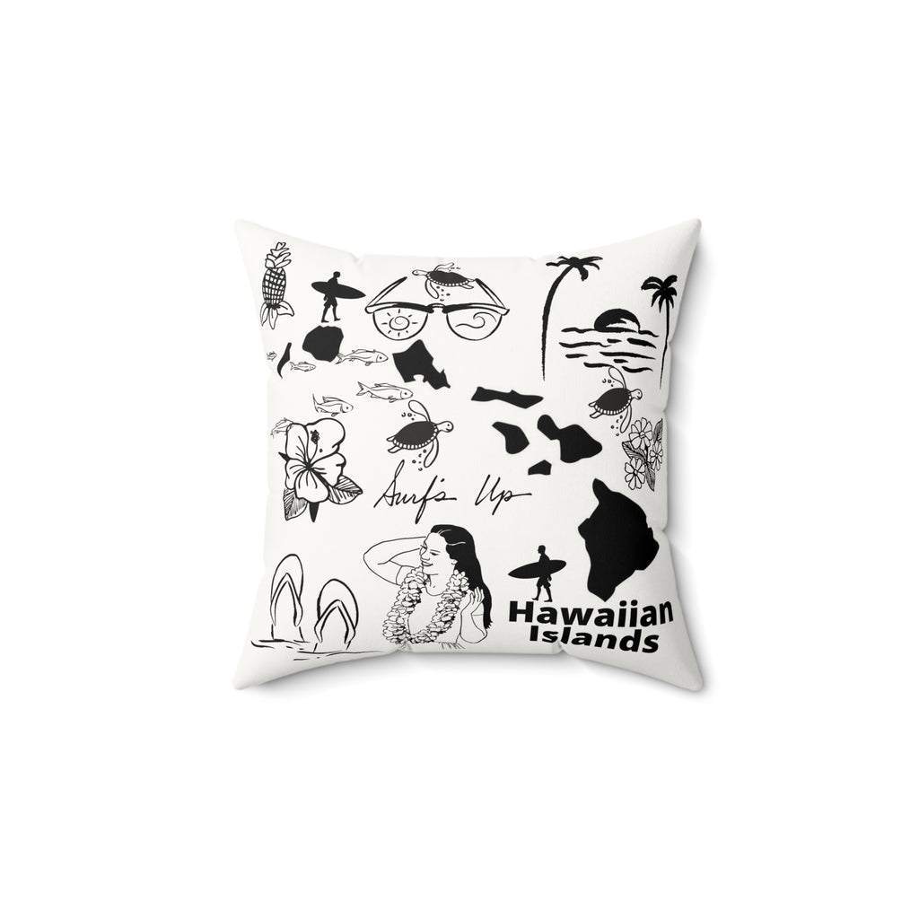 Hawaiian Islands - Black and White Faux Suede Square Pillow