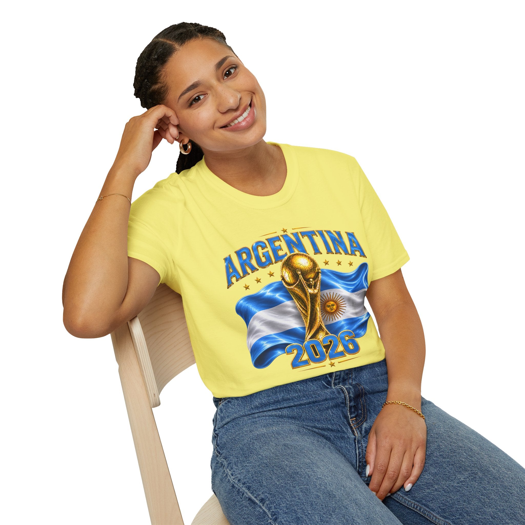 Argentina 2026 World Cup T-Shirt — Golden Trophy & Flag Soccer Fan Tee