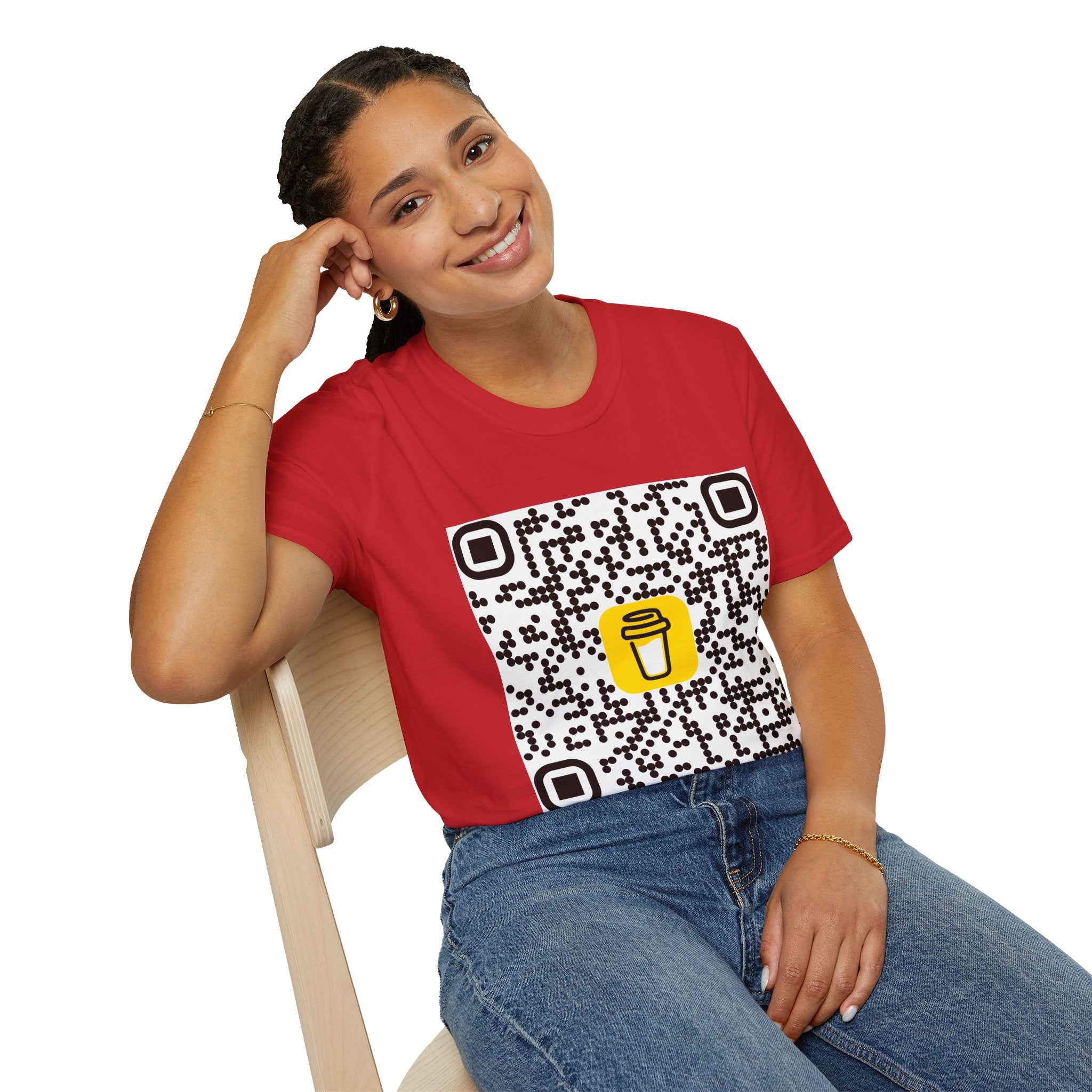 QR Code Coffee Cup T‑Shirt — Scan-to-Order Cafe Tee