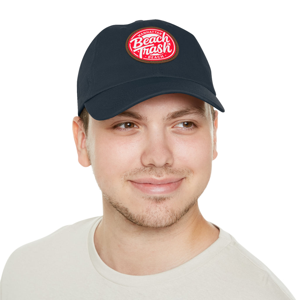 Proud to be Called Beach Trash Manhattan Beach  Leather Patch Dad Hat — Vintage Manhattan Beach Logo