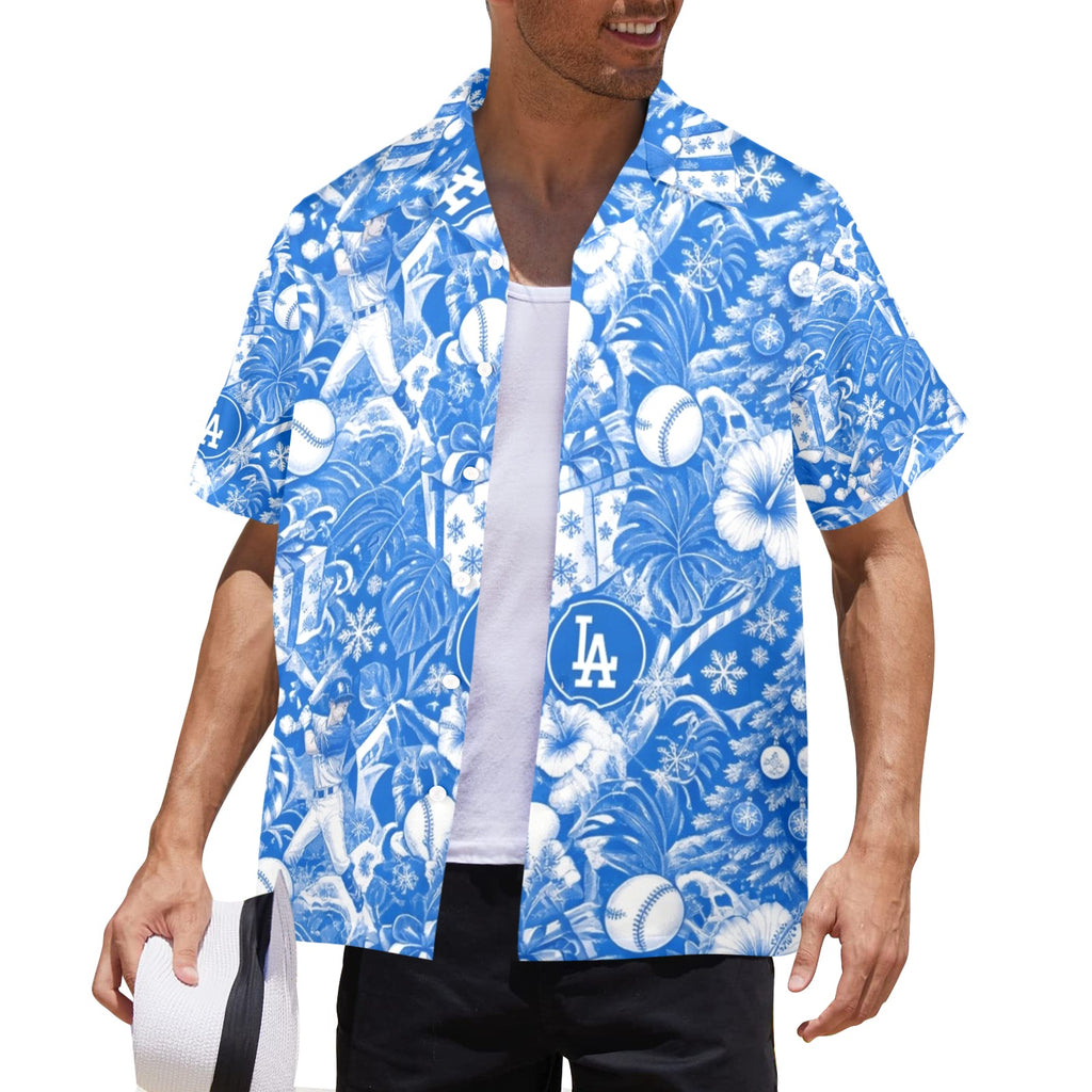 Dodgers Christmas Men's All Over Print Hawaiian Shirt Made In USA Ships to USA Only