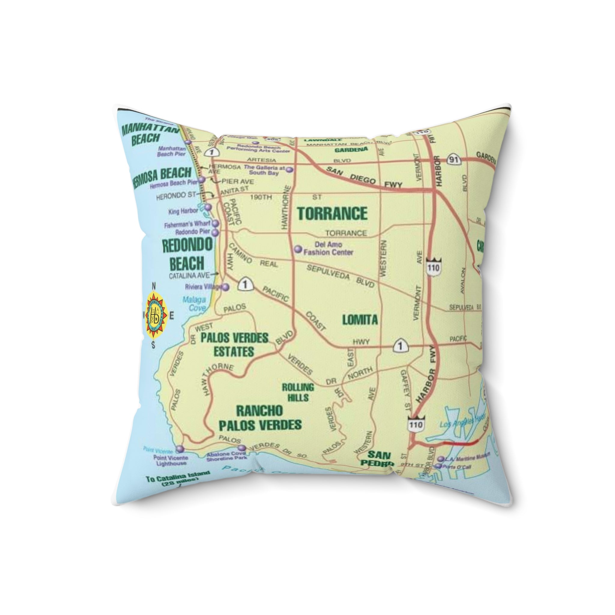 Hermosa Beach California 90254 MAP Spun Polyester Square Pillow