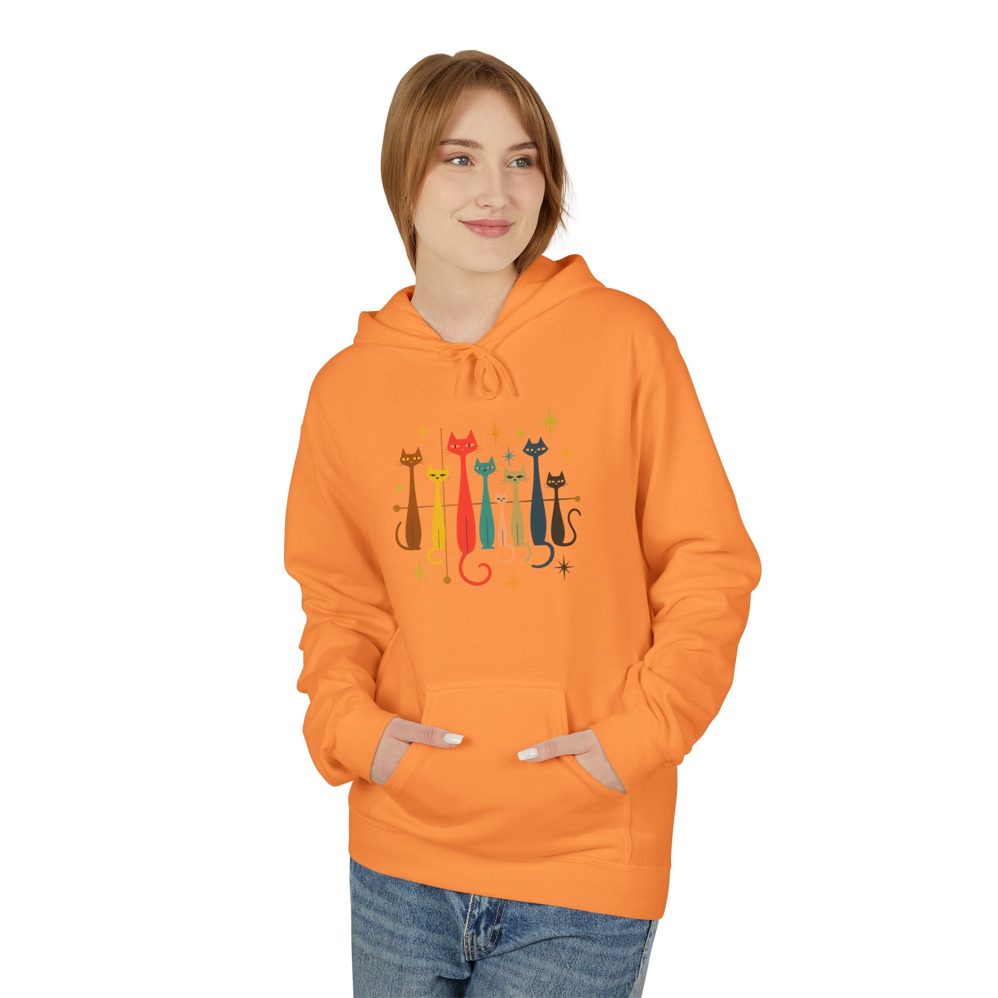 Retro Long Cats hoodie | Colorful Cat Illustration (printed front and back)
