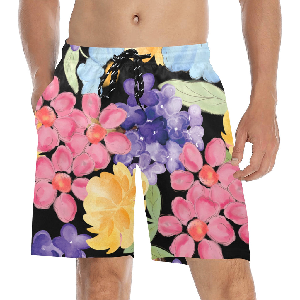 Watercolor Flowers Men's Mid-Length Beach Shorts Free Shipping