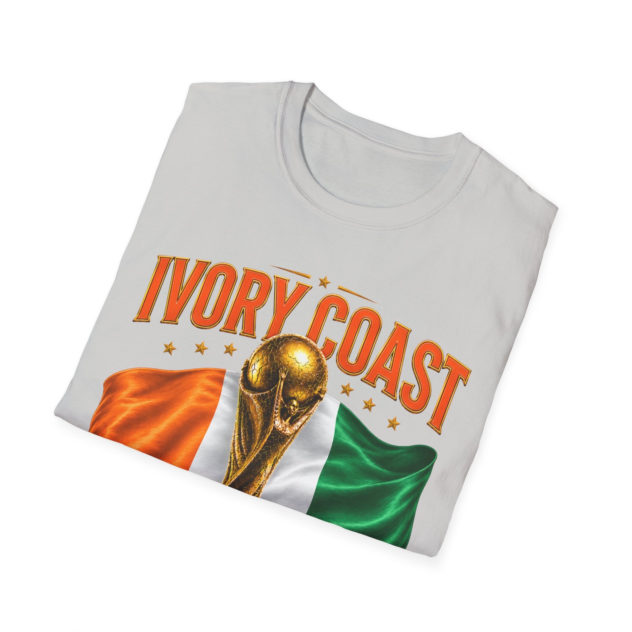 Ivory Coast 2026 World Cup T‑Shirt — FIFA Trophy & Flag Soccer Fan Tee